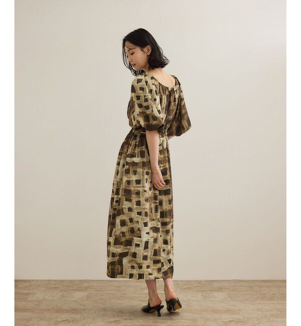 ROPE「スクエア ジオメトリックプリントワンピース/洗える」|ドレス|