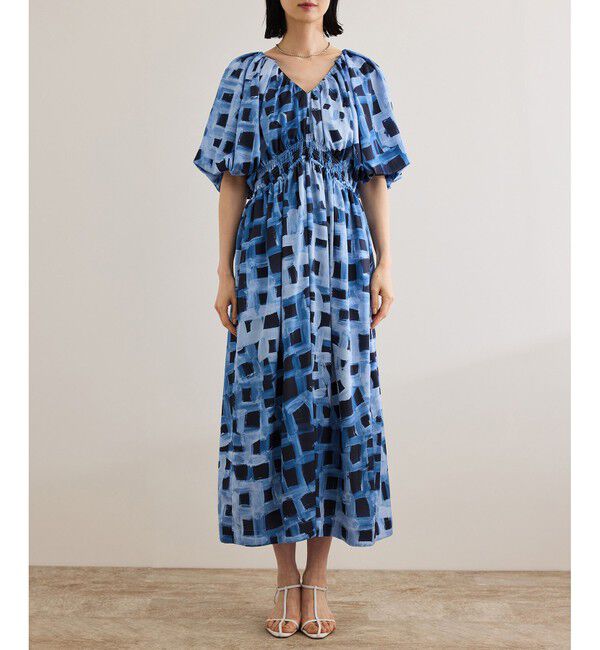 ROPE「スクエア ジオメトリックプリントワンピース/洗える」|ドレス|