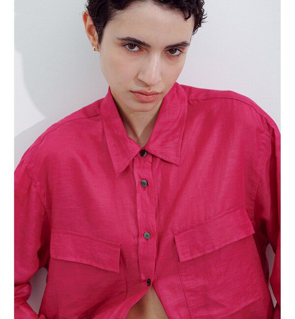 ROPE「ブライトリネン フラップシャツブラウス/洗える」|シャツ・ブラウス|