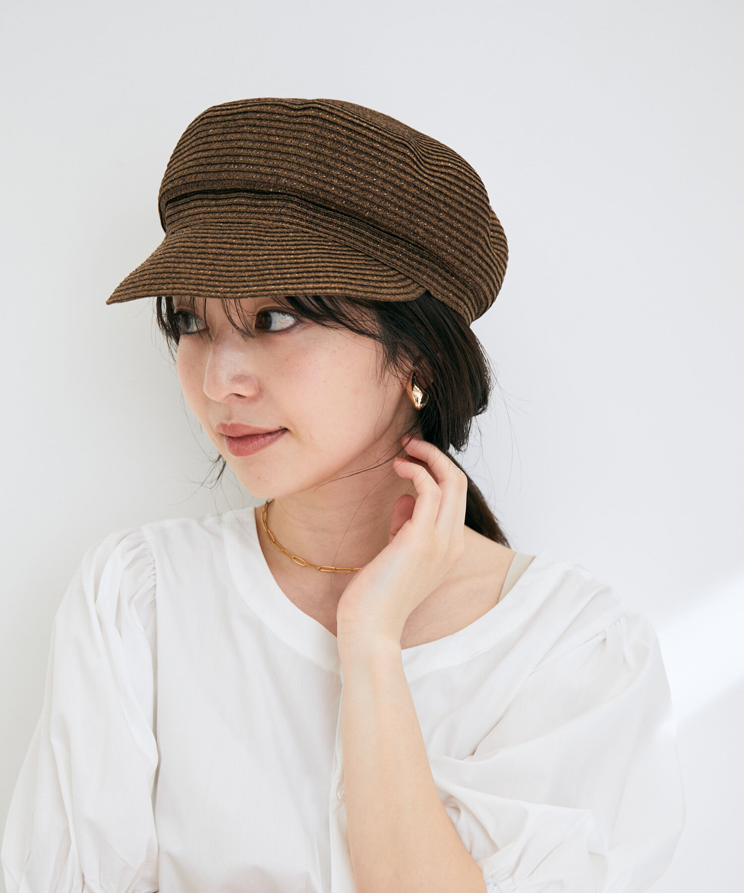 VIS「【UVカット+抗菌防臭】【ウォッシャブル】ペーパー風キャスケット」|キャップ・キャスケット|ダークブラウン(20)