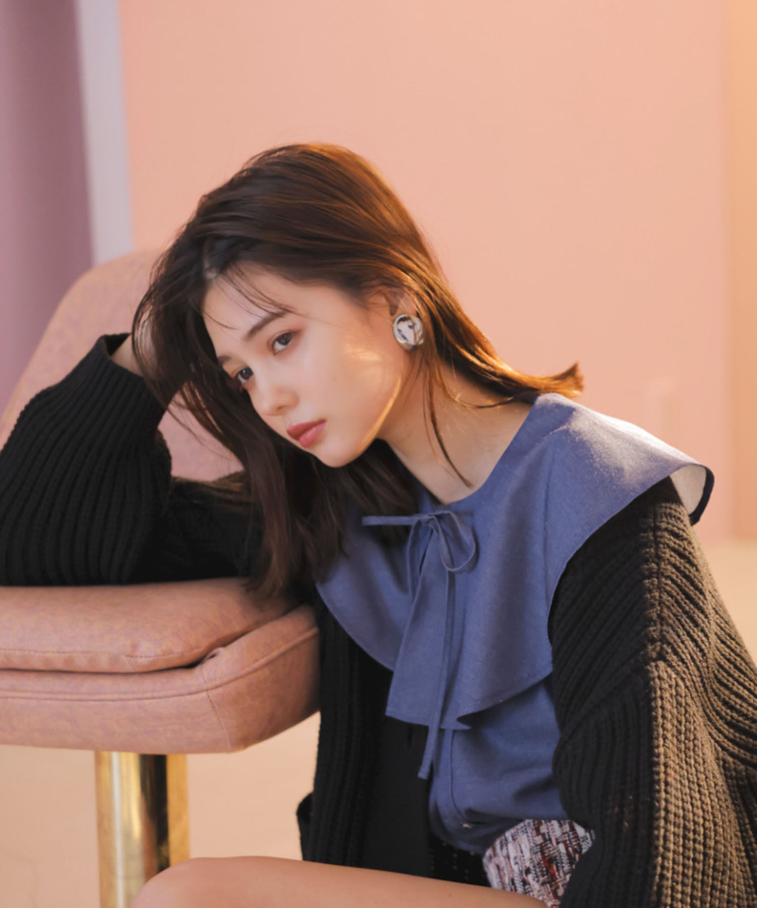 vis-a-vis「【WEB限定】キャンディスリーブシャンブレーフリルカラーブラウス」|シャツ・ブラウス|