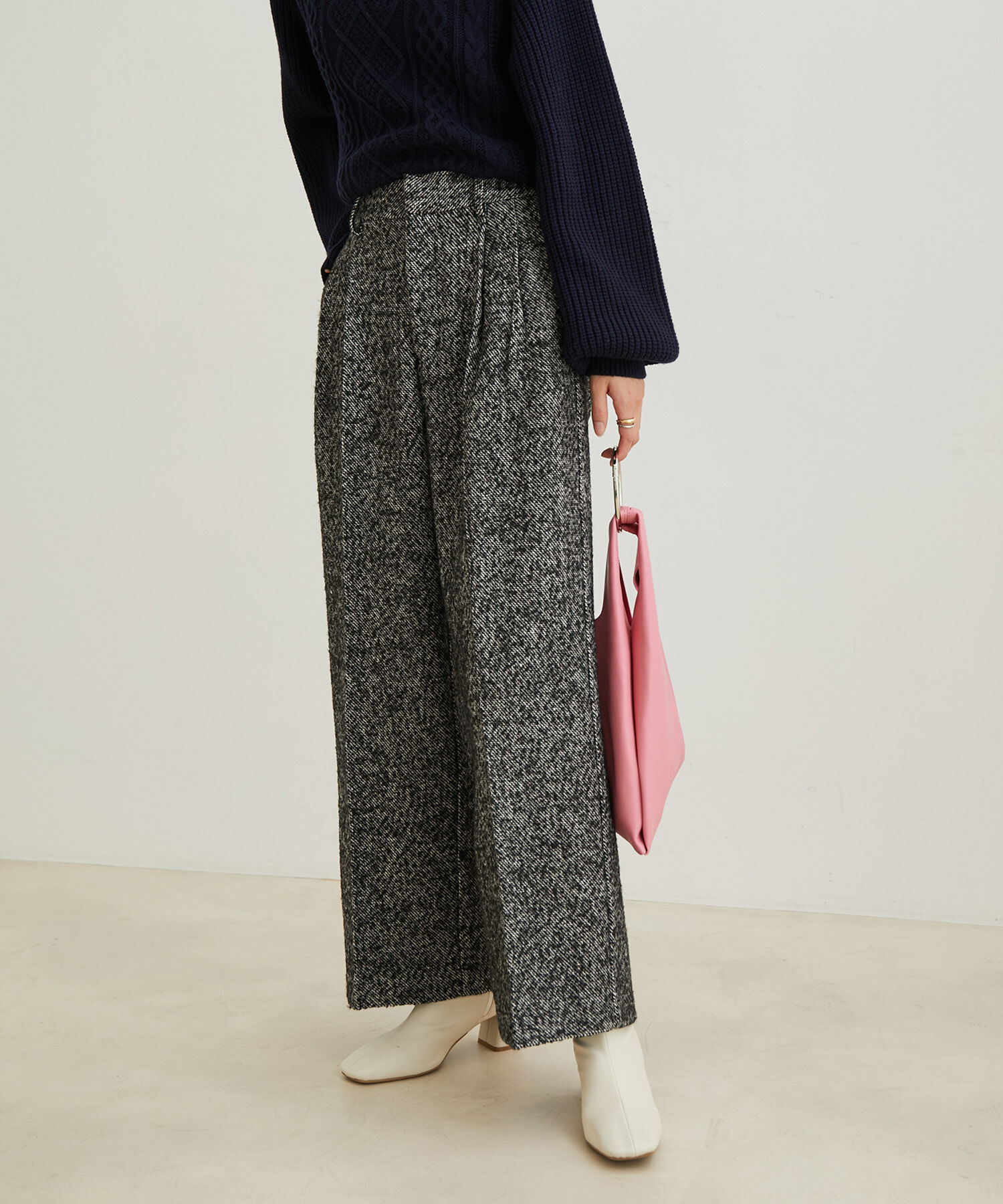 VIS「【洗える】ツイードワイドパンツ」|スラックス|