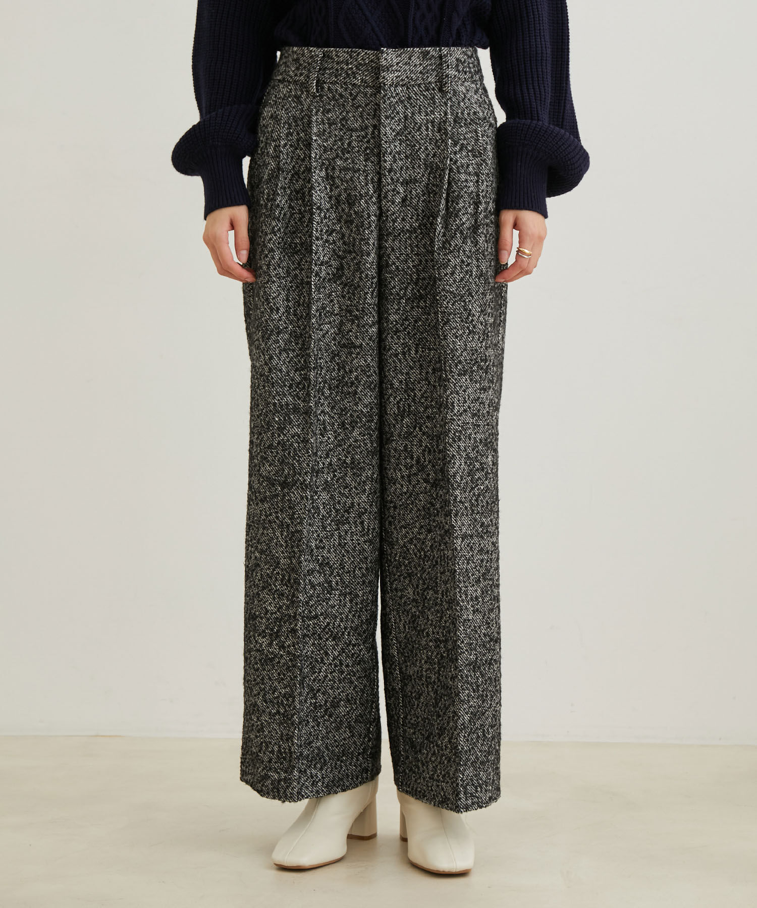 VIS「【洗える】ツイードワイドパンツ」|スラックス|
