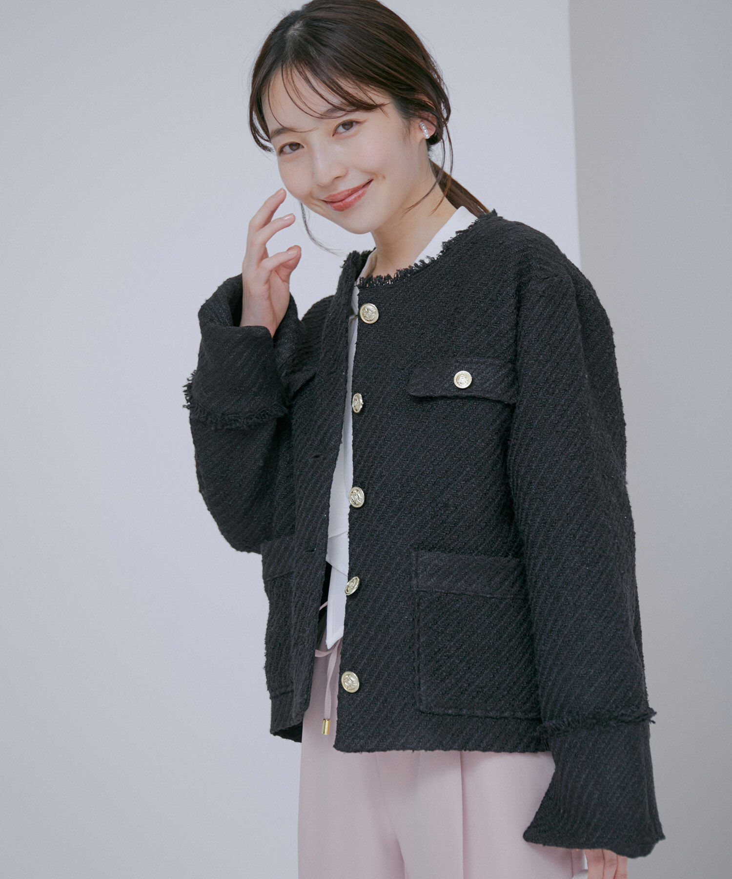 VIS「金釦フリンジツイードジャケット」|その他|