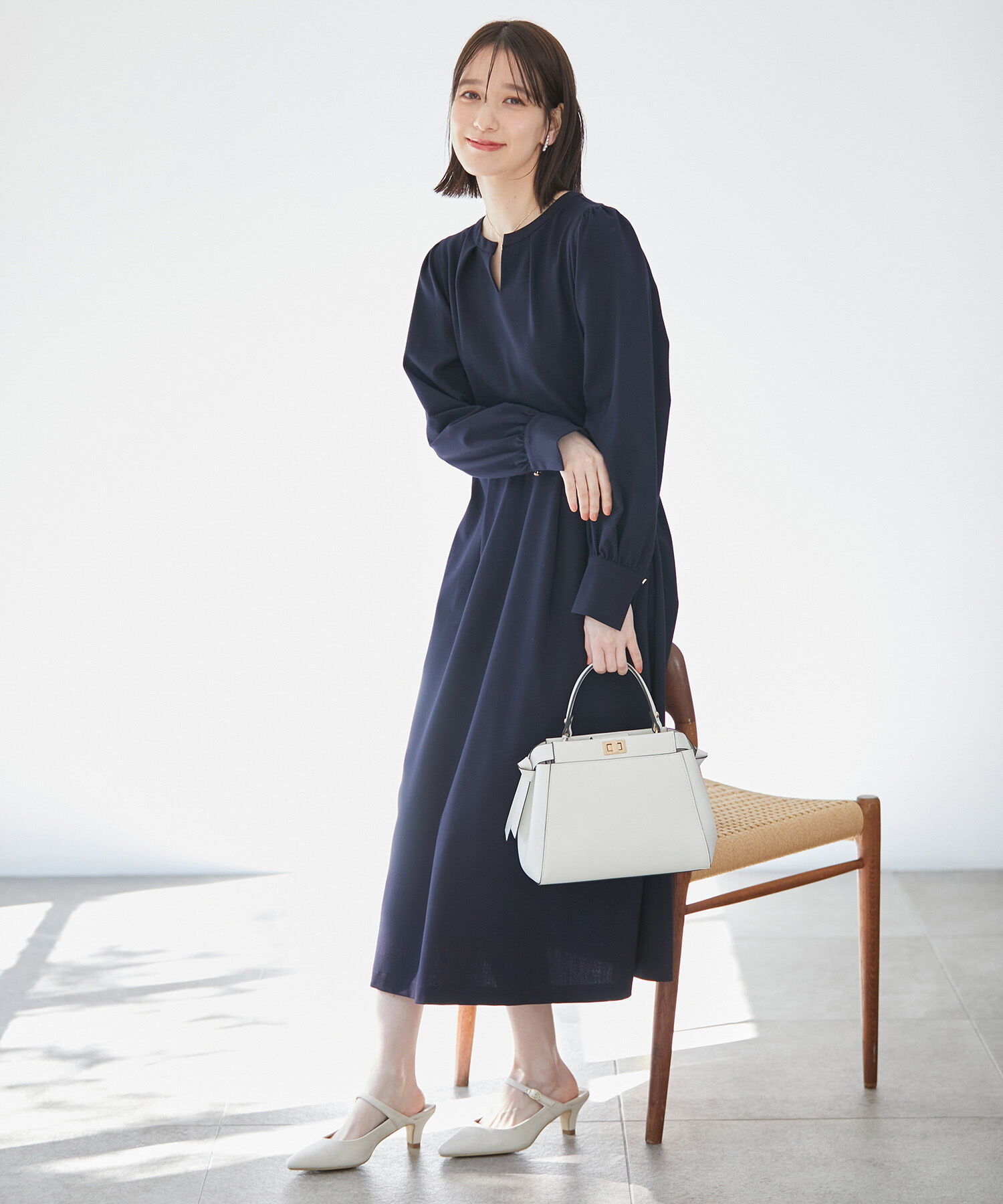 VIS「【270days美ストレッチシリーズ】【洗える】スキッパーワンピース」|ワンピース|