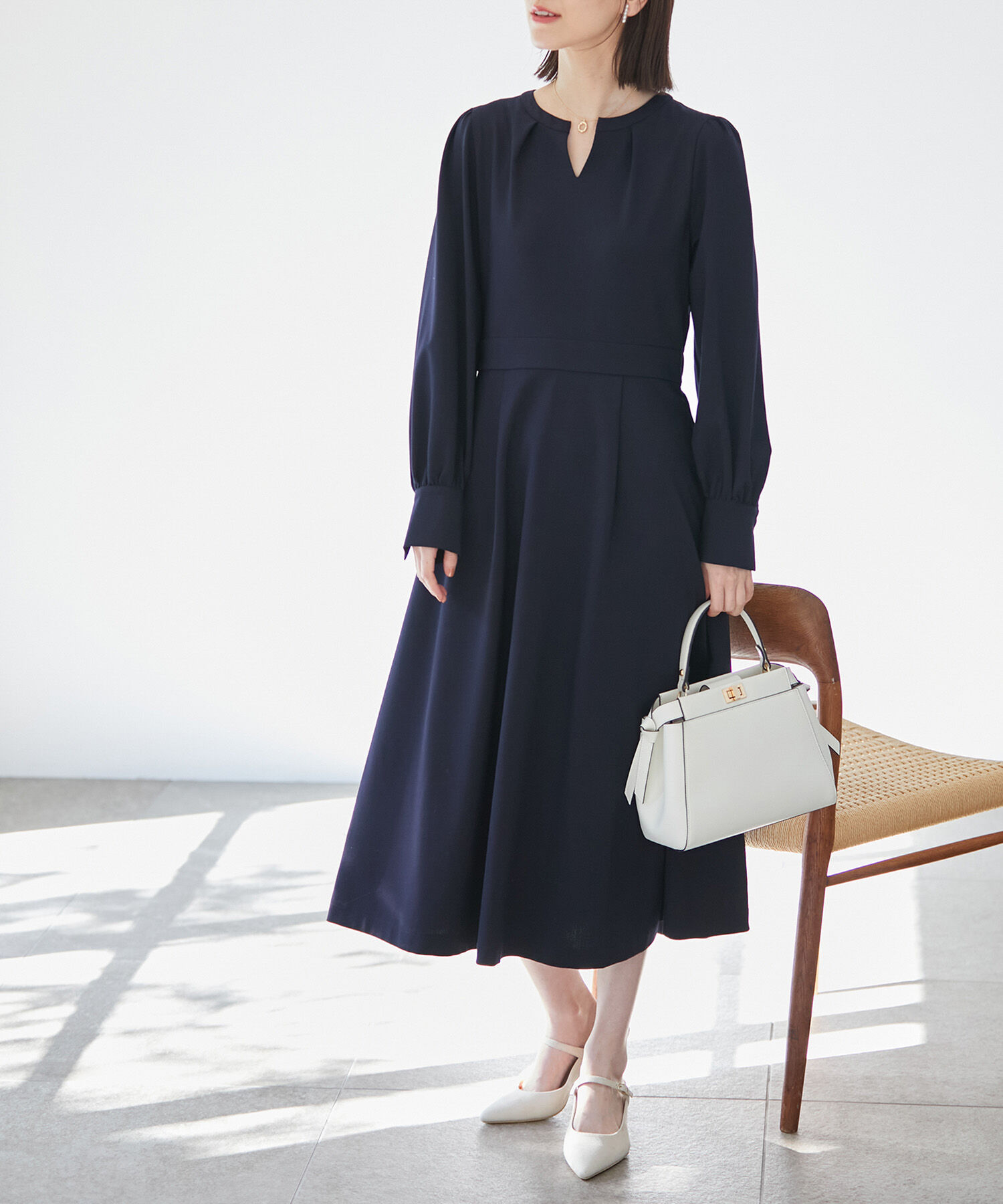 VIS「【270days美ストレッチシリーズ】【洗える】スキッパーワンピース」|ワンピース|