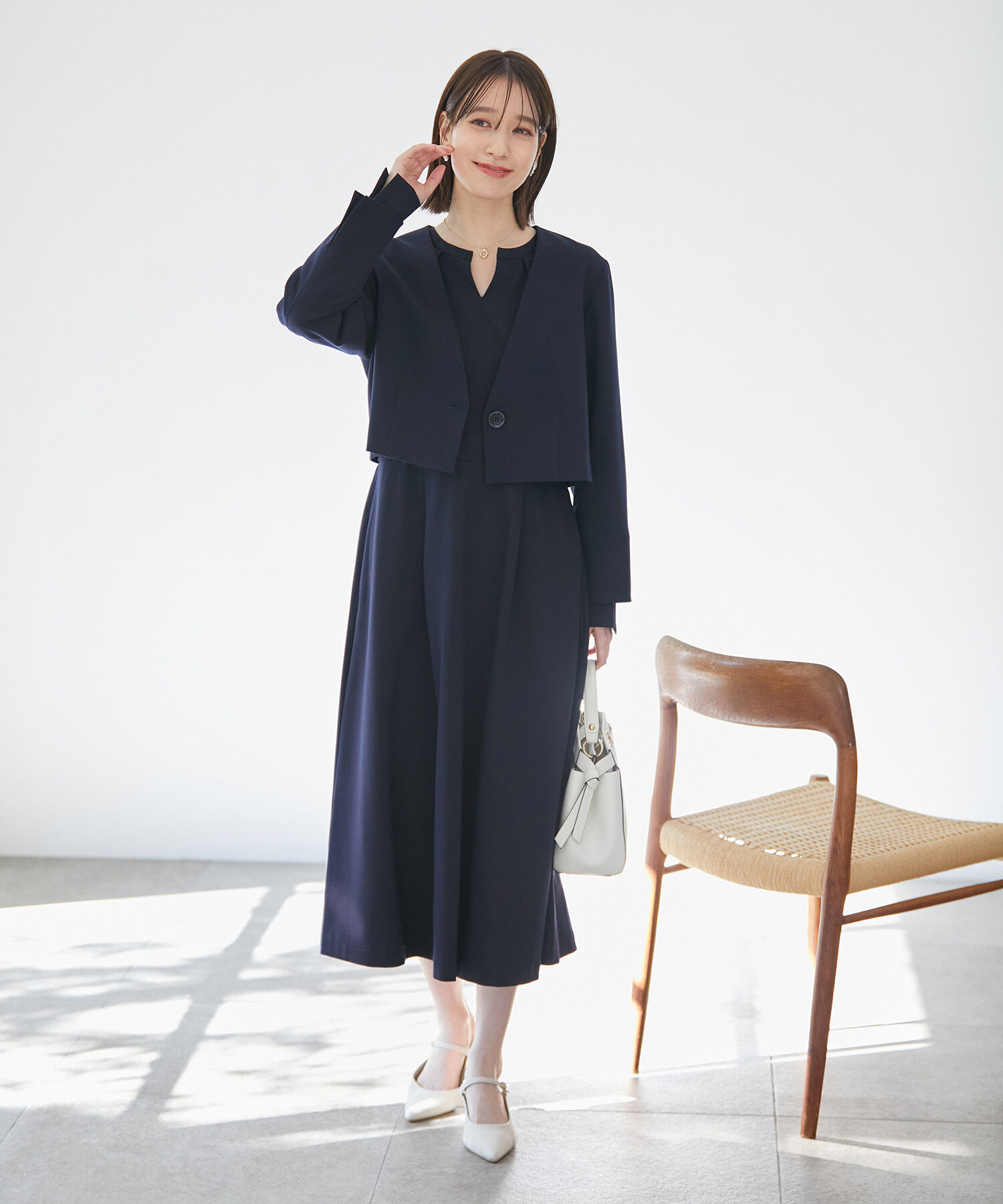 VIS「【270days美ストレッチシリーズ】【洗える】スキッパーワンピース」|ワンピース|