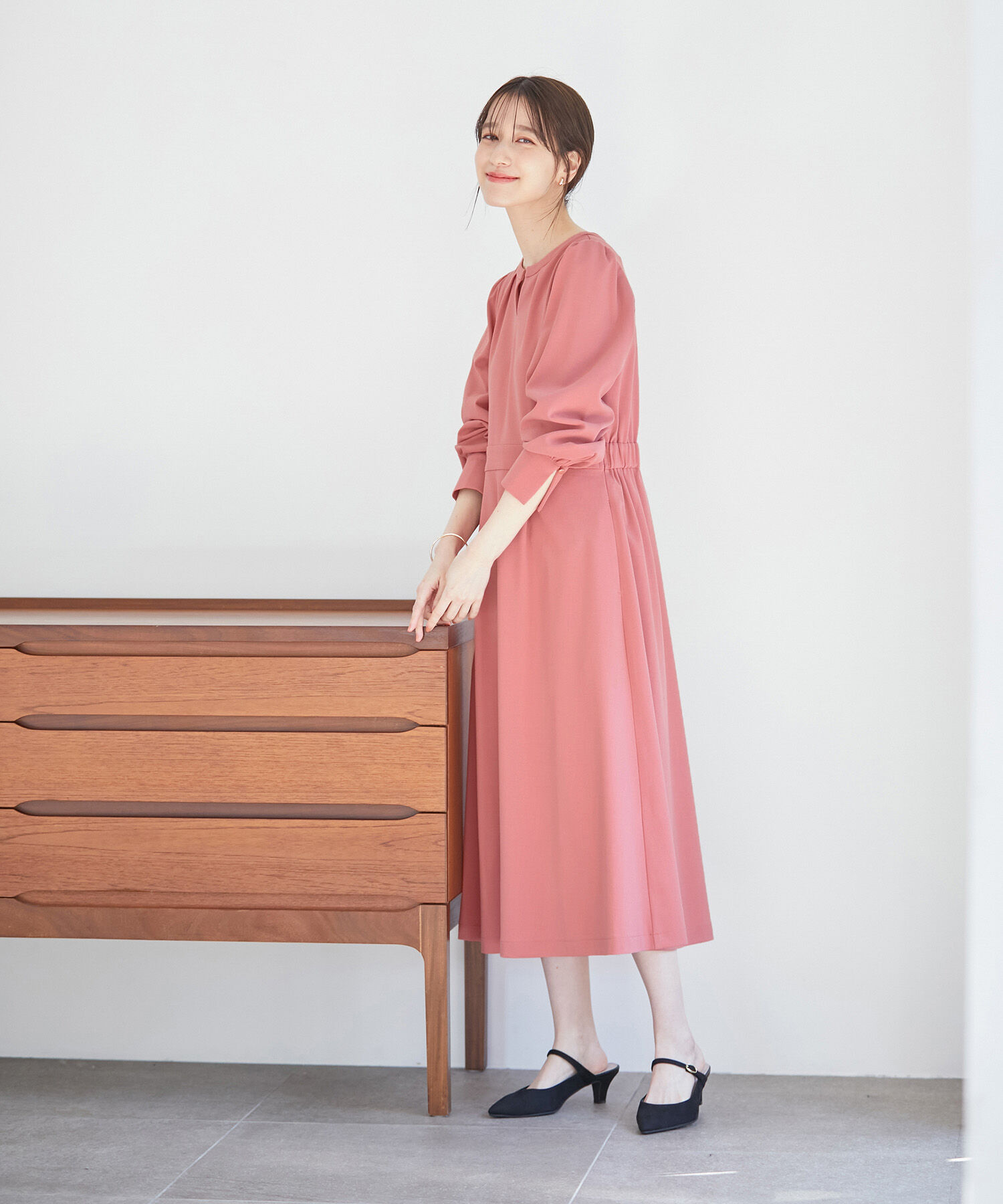 VIS「【270days美ストレッチシリーズ】【洗える】スキッパーワンピース」|ワンピース|