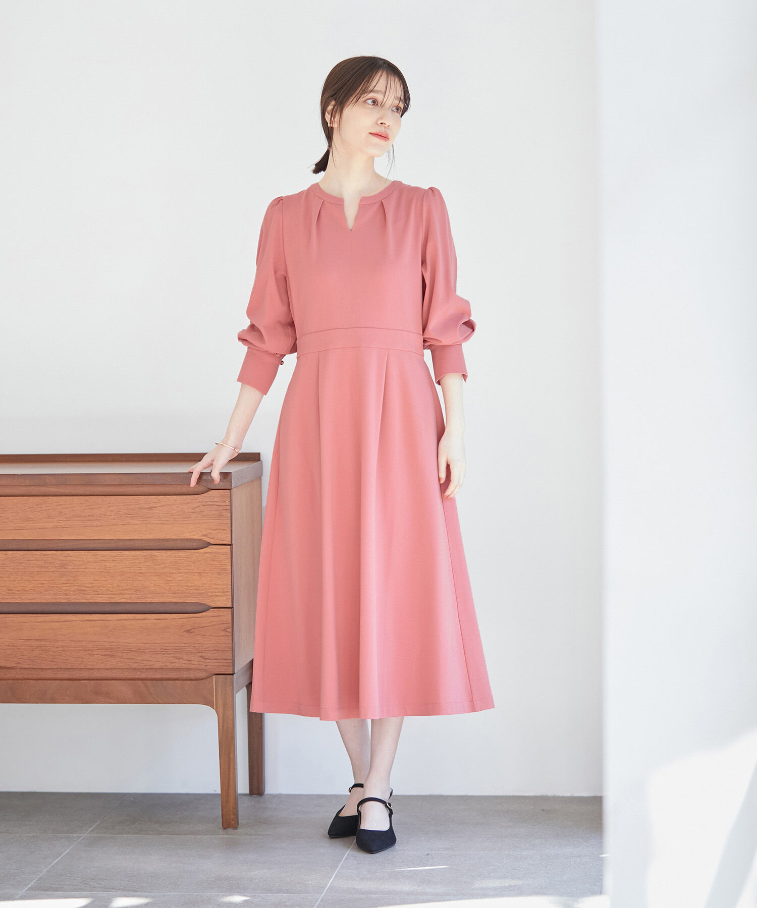 VIS「【270days美ストレッチシリーズ】【洗える】スキッパーワンピース」|ワンピース|