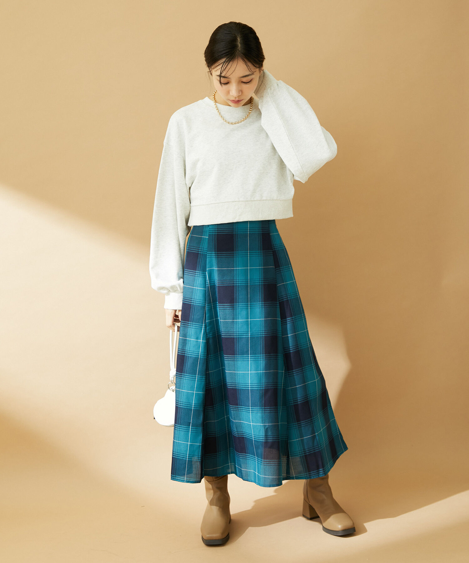 VIS「【洗える】先染めチェックハイウエストフレアスカート」|スカート|