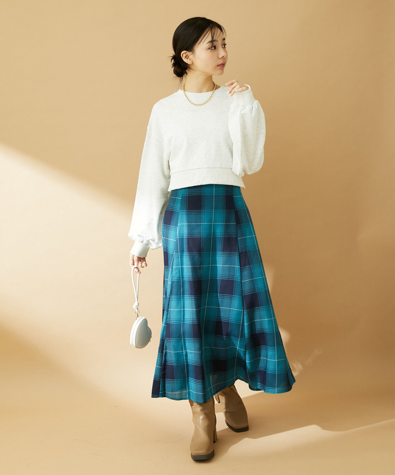 VIS「【洗える】先染めチェックハイウエストフレアスカート」|スカート|