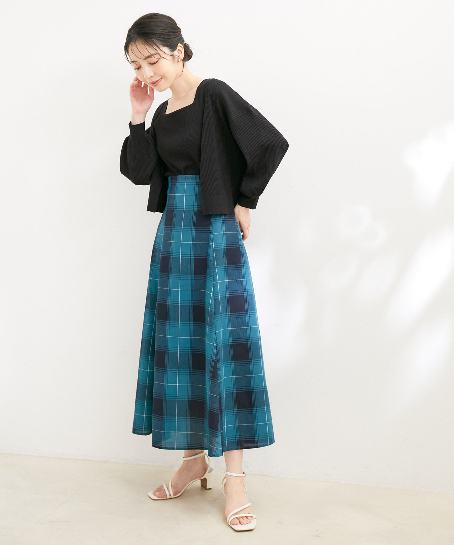 VIS「【洗える】先染めチェックハイウエストフレアスカート」|スカート|