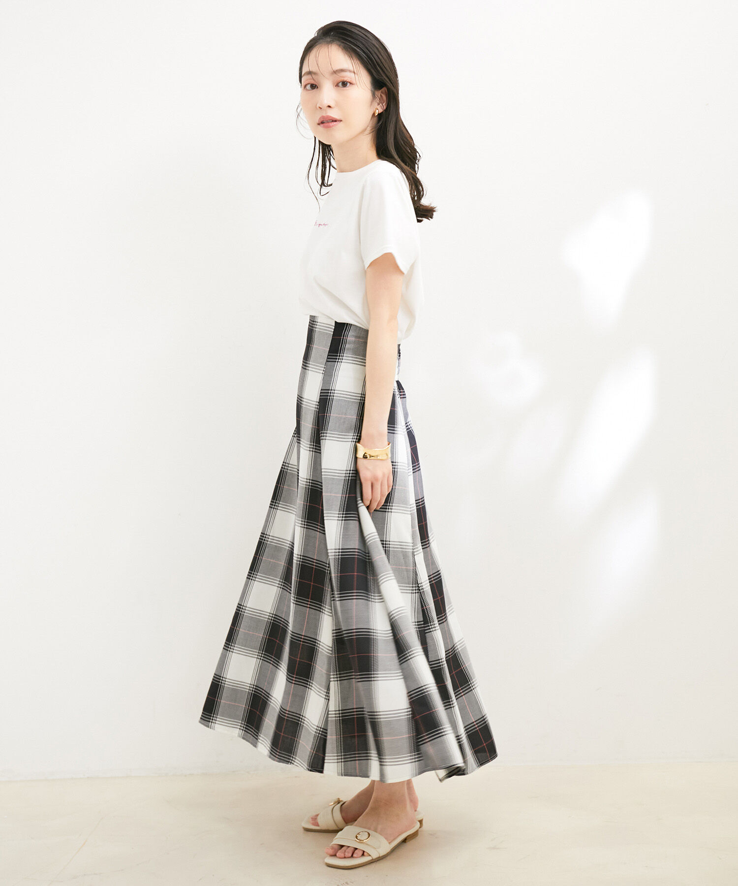 VIS「【洗える】先染めチェックハイウエストフレアスカート」|スカート|