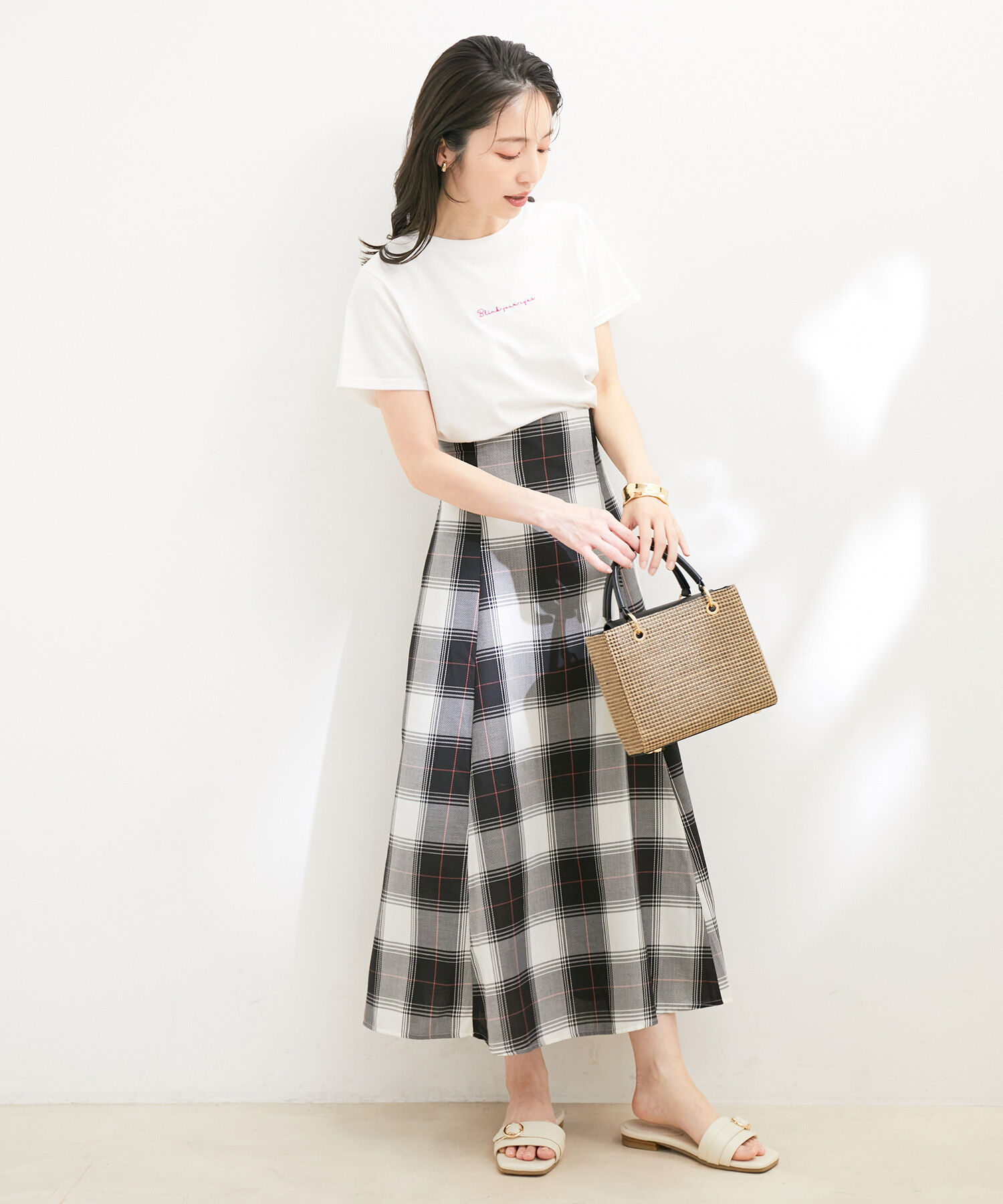 VIS「【洗える】先染めチェックハイウエストフレアスカート」|スカート|