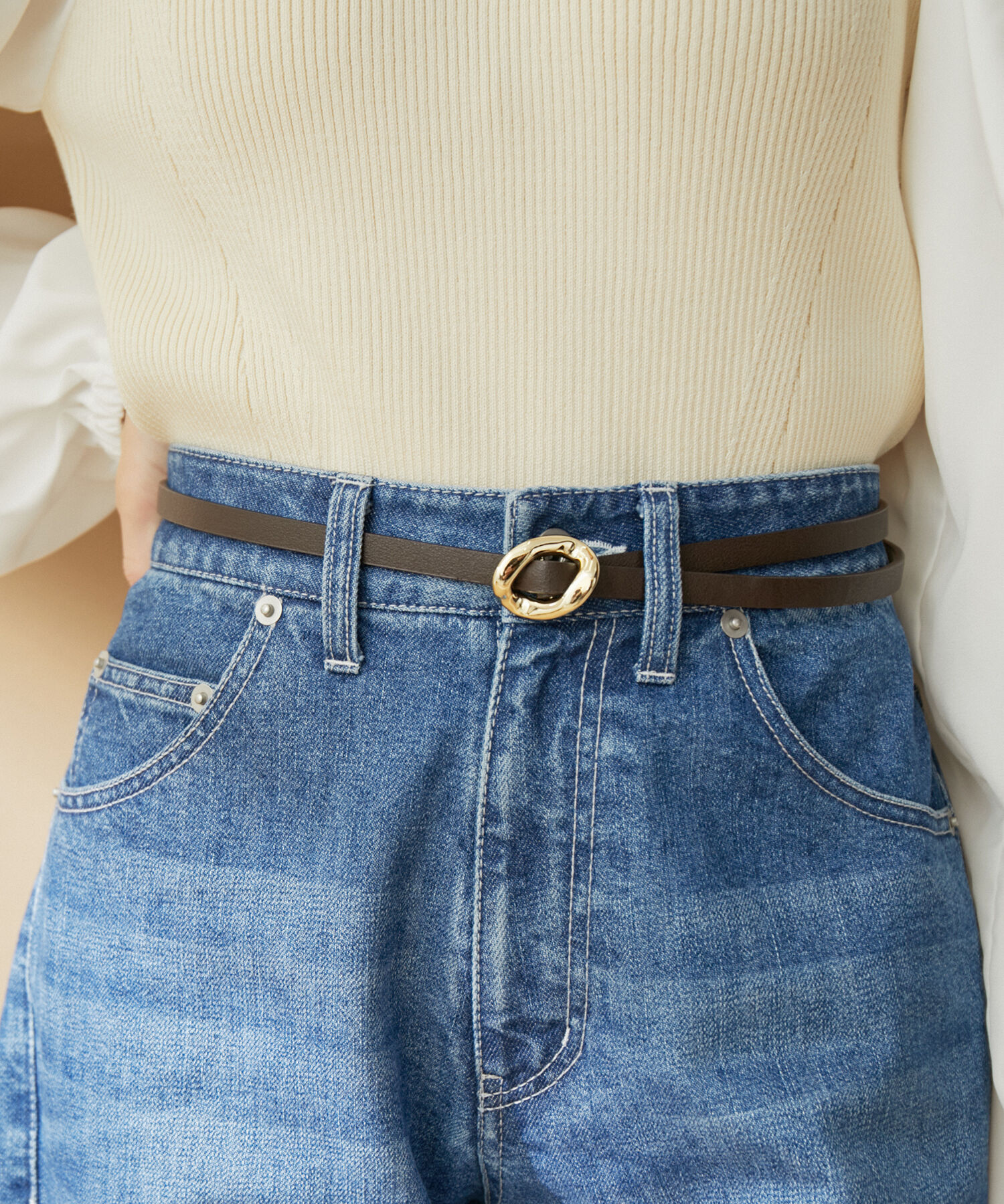 VIS「10mm巾変形メタルバックルピンレスベルト」|ベルト|ダークブラウン(20)