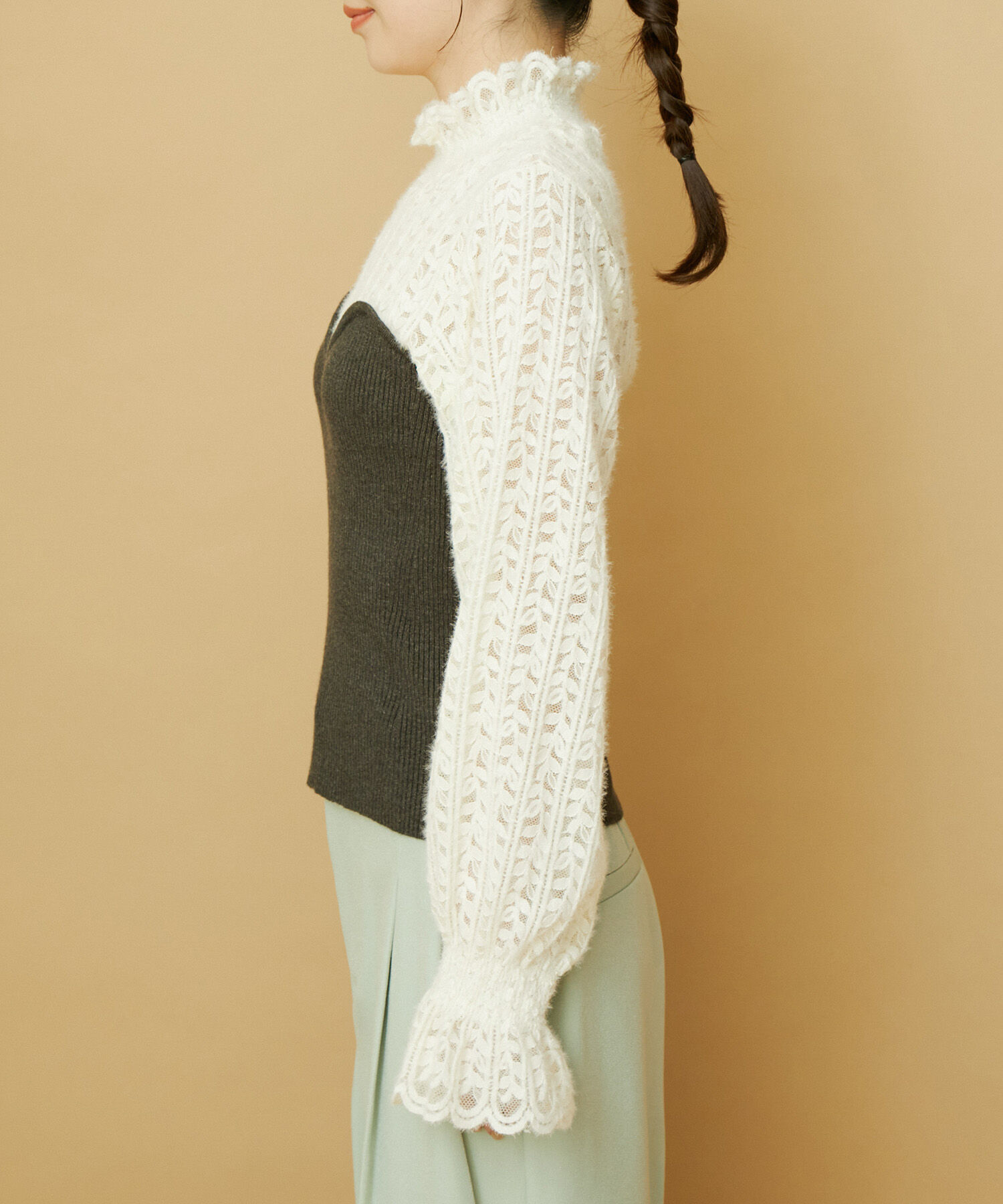 VIS「ビスチェドッキング風フレアスリーブニット」|ニット・セーター|