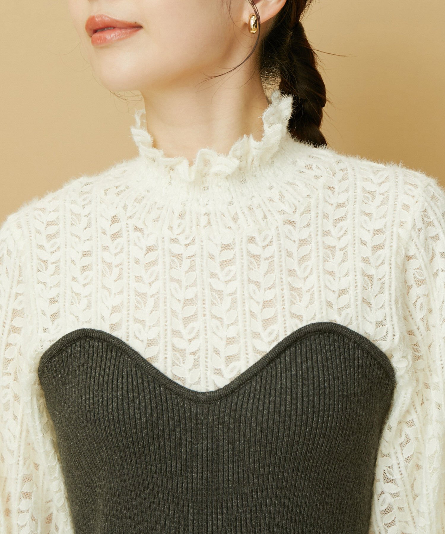 VIS「ビスチェドッキング風フレアスリーブニット」|ニット・セーター|