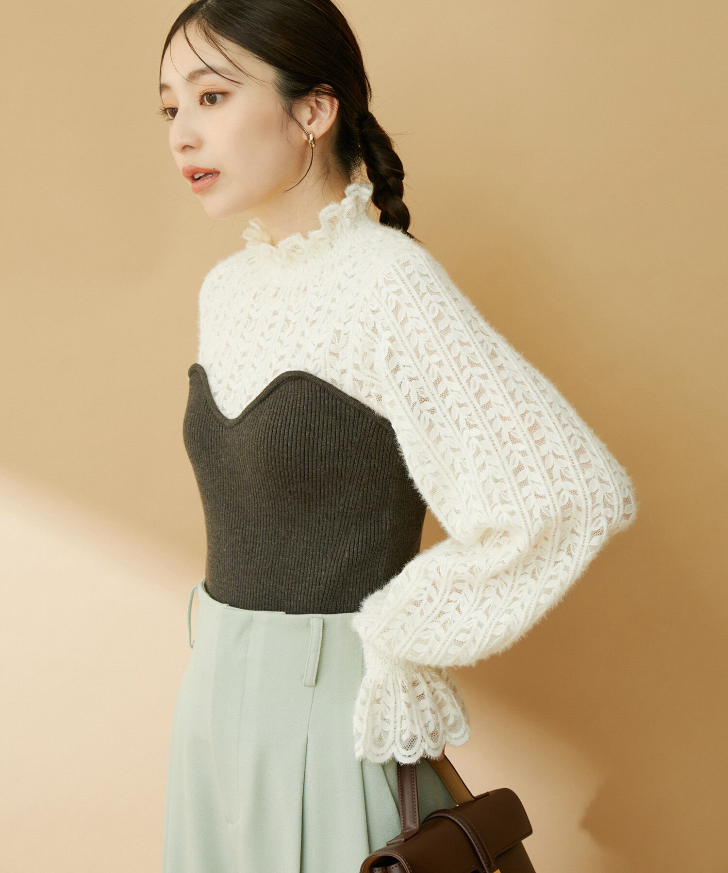 VIS「ビスチェドッキング風フレアスリーブニット」|ニット・セーター|