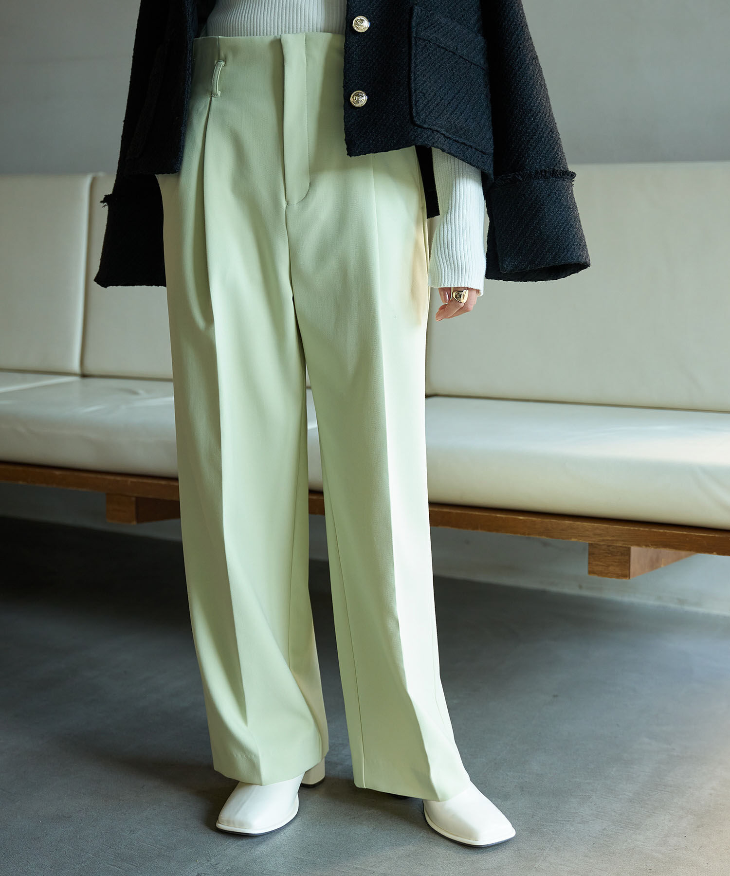 VIS「【洗える・防シワ】美easy裏起毛ワイドパンツ」|スラックス|