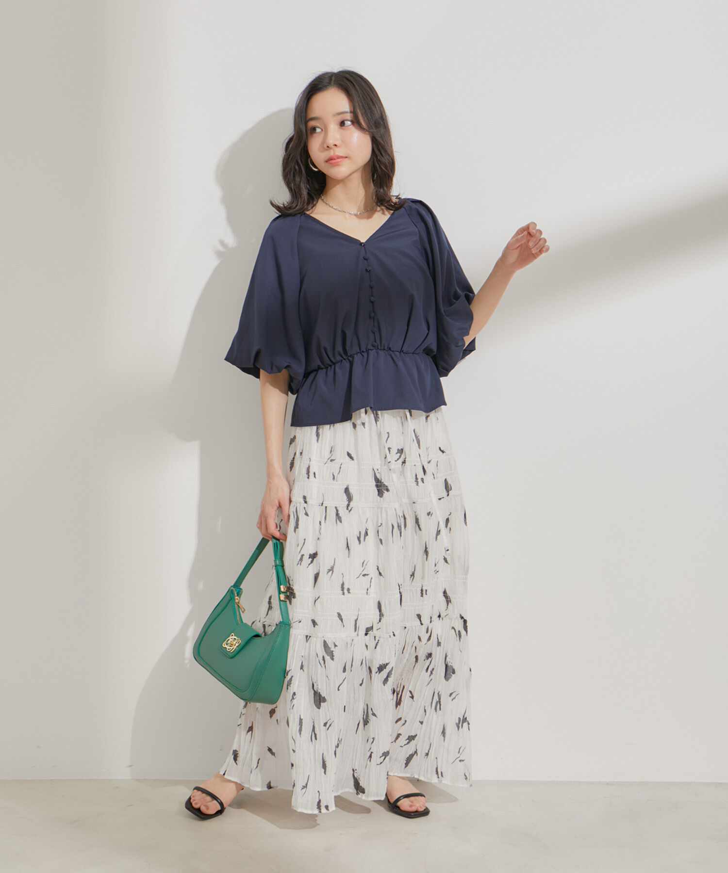 VIS「柄＆無地アソートシャーリングティアードスカート」|スカート|