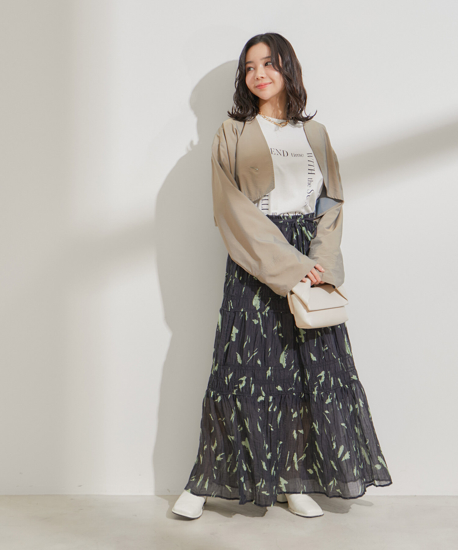 VIS「柄＆無地アソートシャーリングティアードスカート」|スカート|