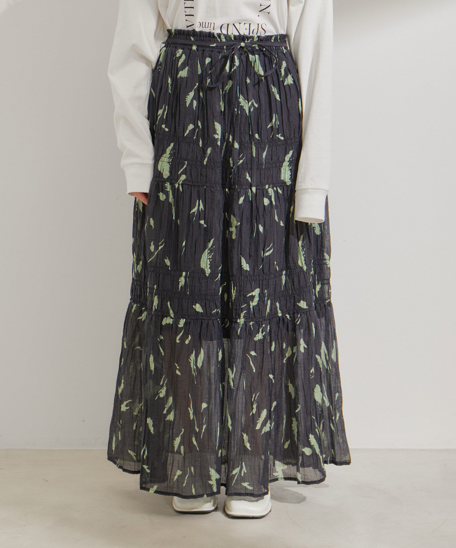 VIS「柄＆無地アソートシャーリングティアードスカート」|スカート|
