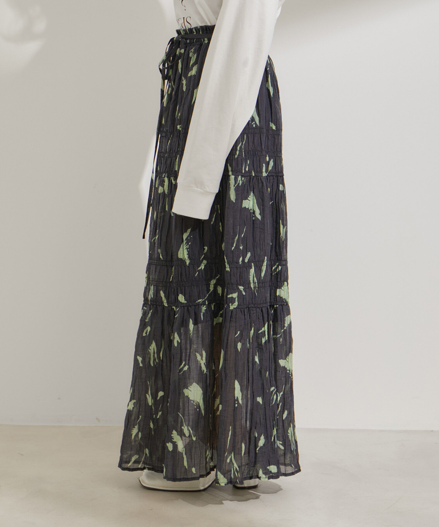 VIS「柄＆無地アソートシャーリングティアードスカート」|スカート|