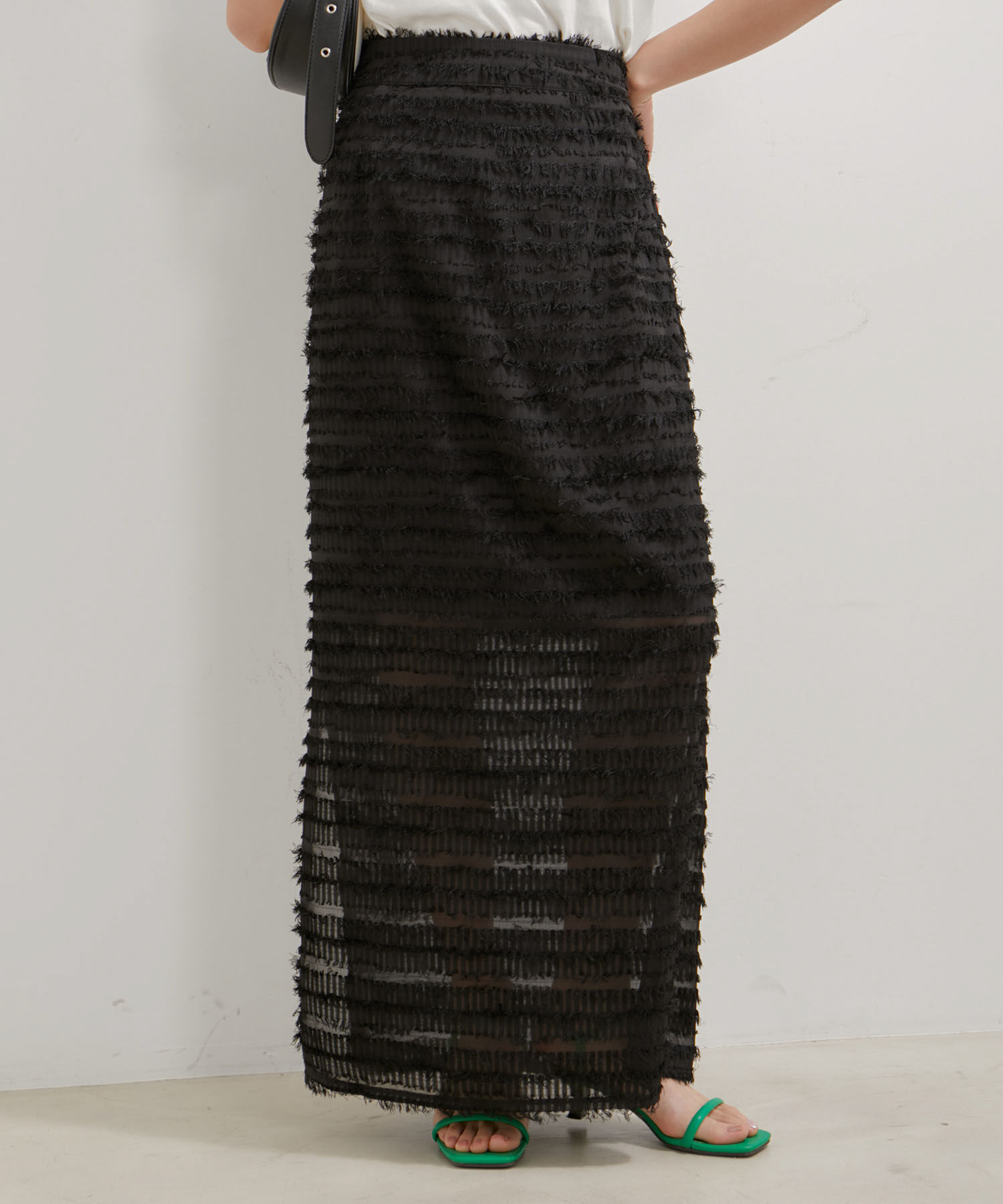 VIS「【洗える】フリンジジャガードスリット入りロングスカート」|スカート|