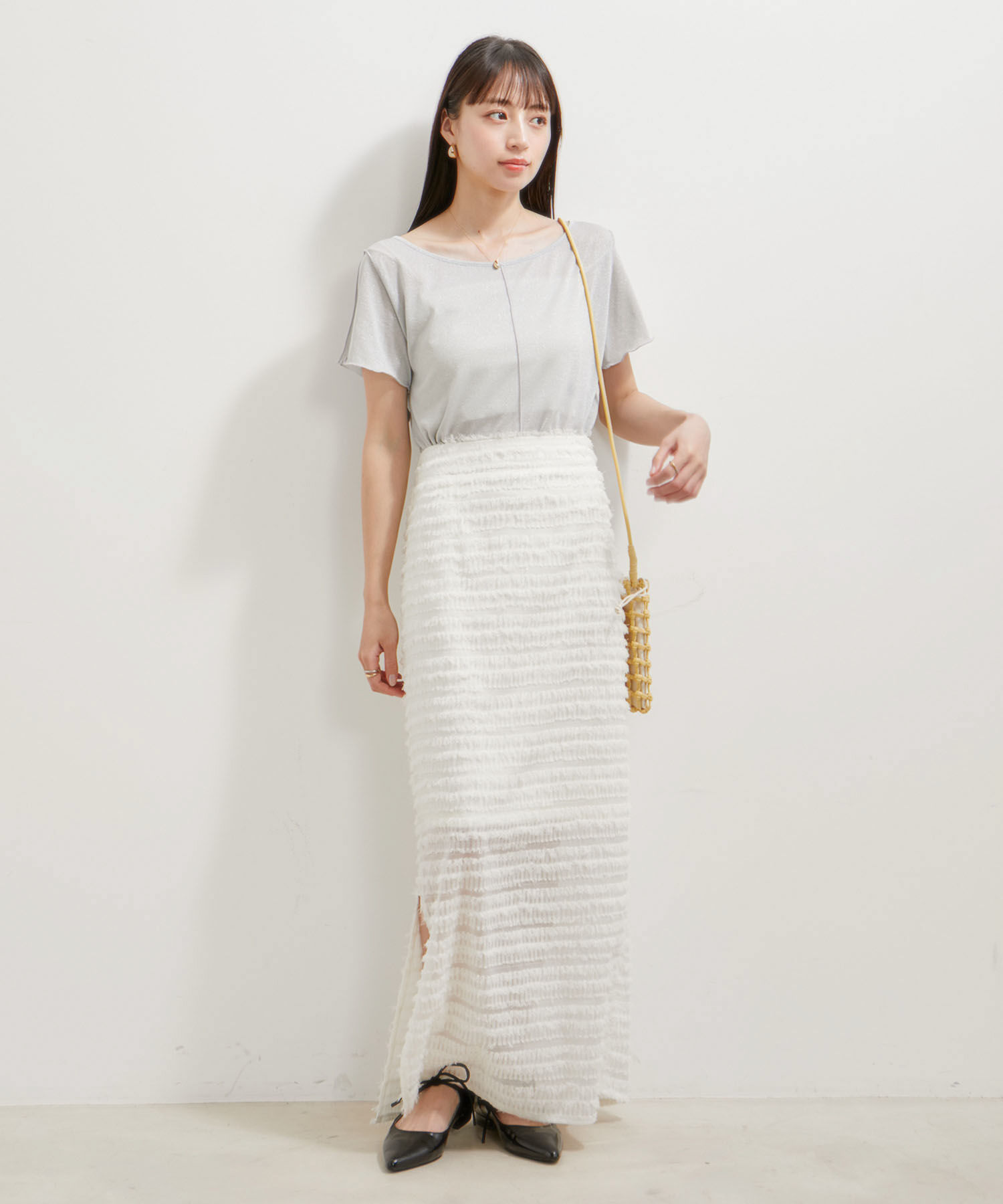 VIS「【洗える】フリンジジャガードスリット入りロングスカート」|スカート|