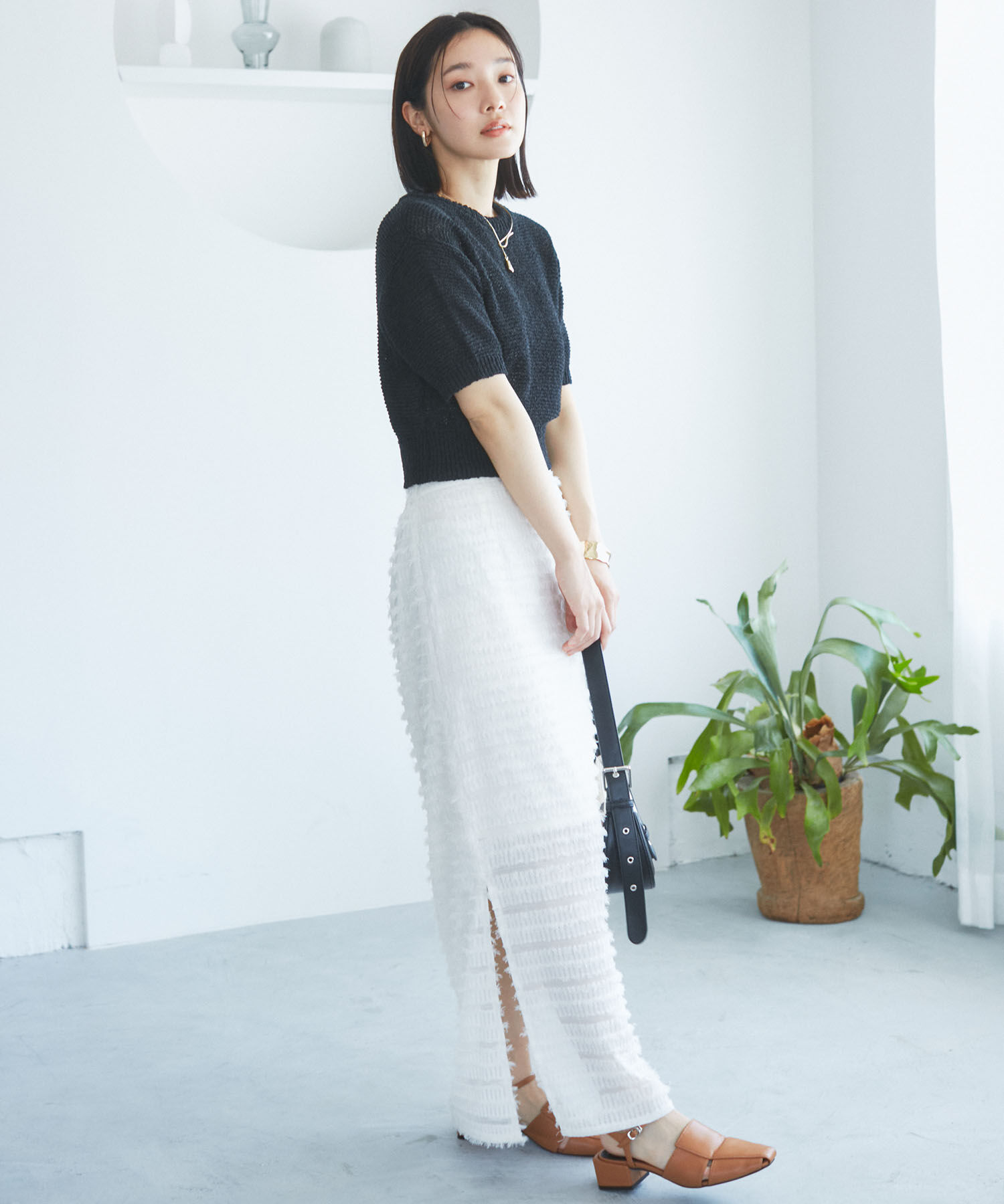 VIS「【洗える】フリンジジャガードスリット入りロングスカート」|スカート|