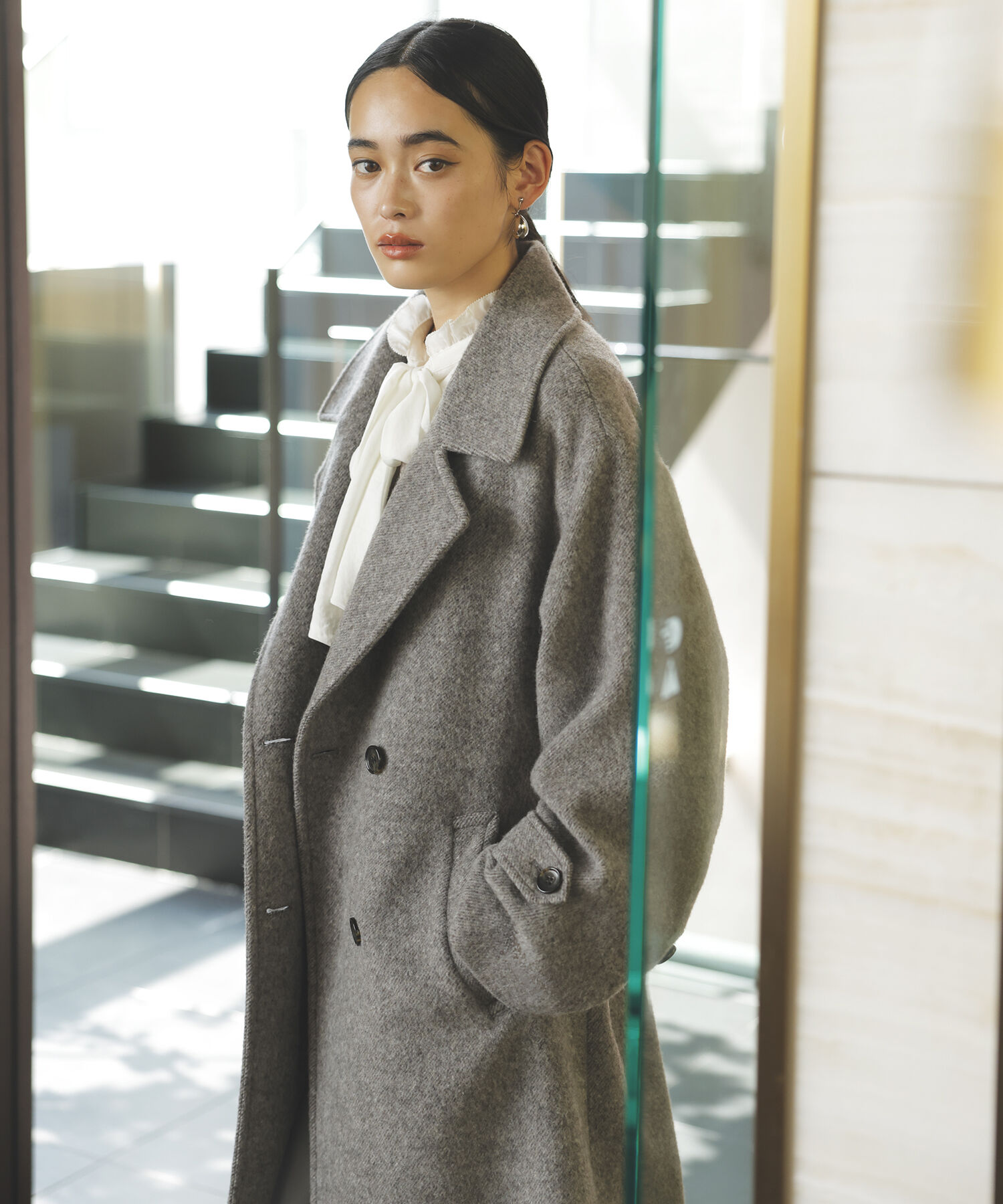 VIS「【JAPAN FABRIC】尾州毛混シャギーロングコート【選べる着丈】【静電気防止】」|ステンカラーコート|