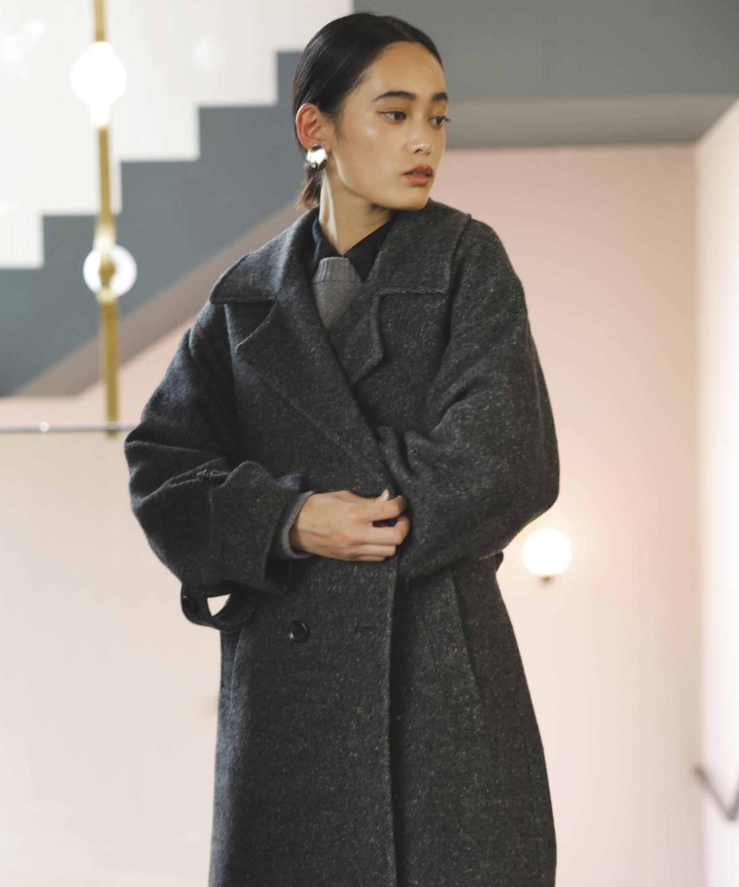 VIS「【JAPAN FABRIC】尾州毛混シャギーロングコート【選べる着丈】【静電気防止】」|ステンカラーコート|