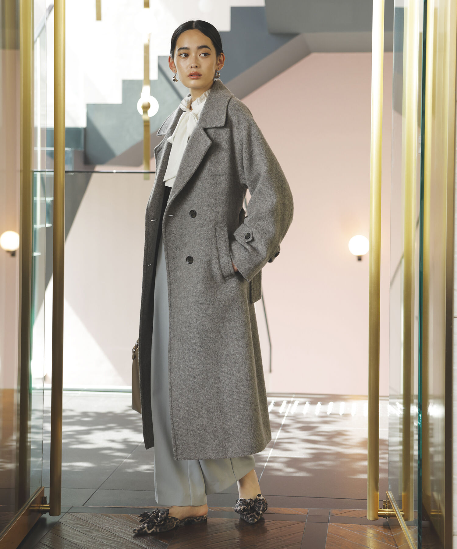 VIS「【JAPAN FABRIC】尾州毛混シャギーロングコート【選べる着丈】【静電気防止】」|ステンカラーコート|グレー(07)