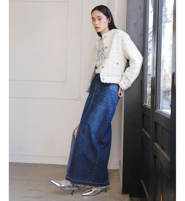 VIS「ツイードノーカラージャケット」|ノーカラージャケット|