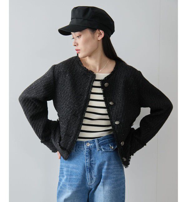 VIS「ツイードノーカラージャケット」|ノーカラージャケット|