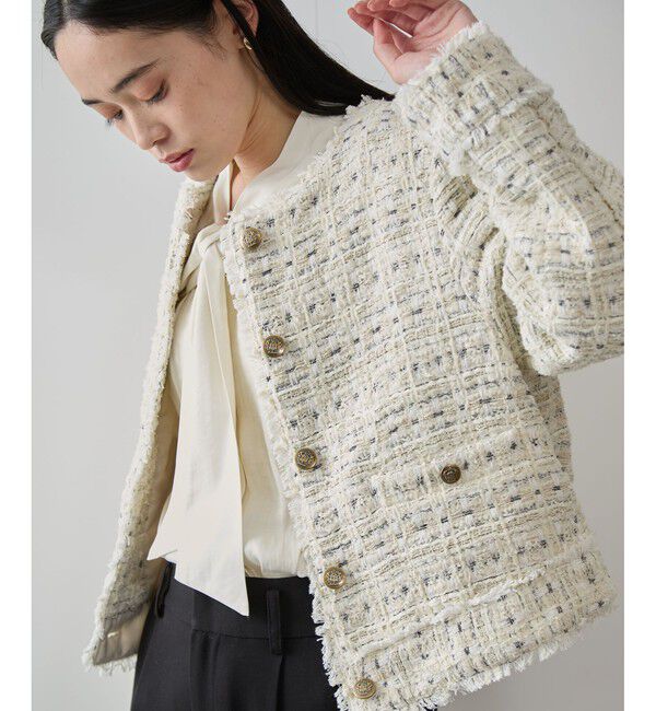 VIS「ツイードノーカラージャケット」|ノーカラージャケット|