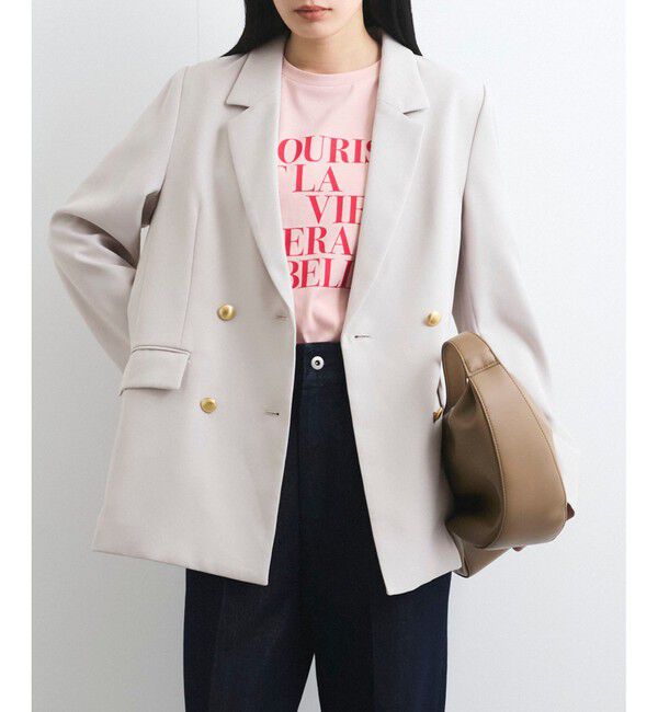 VIS「【美easy】コンフォートツイルWブレスト金ボタンテーラードジャケット【洗える/防シワ/UVケア】」|テーラードジャケット|ベージュ系(28)