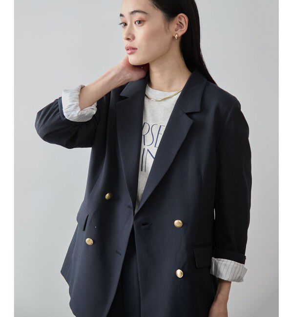 VIS「【美easy】コンフォートツイルWブレスト金ボタンテーラードジャケット【洗える/防シワ/UVケア】」|テーラードジャケット|