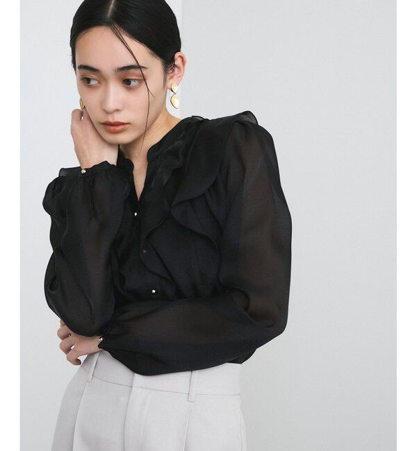 VIS「【洗える】シアーラッフルブラウス」|シャツ・ブラウス|ブラック(01)