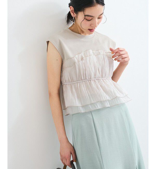 VIS「旬なレイヤードスタイルが叶う！ビスチェドッキングフレンチスリーブプルオーバー【洗える】」|Tシャツ・カットソー|グレーサブ(09)