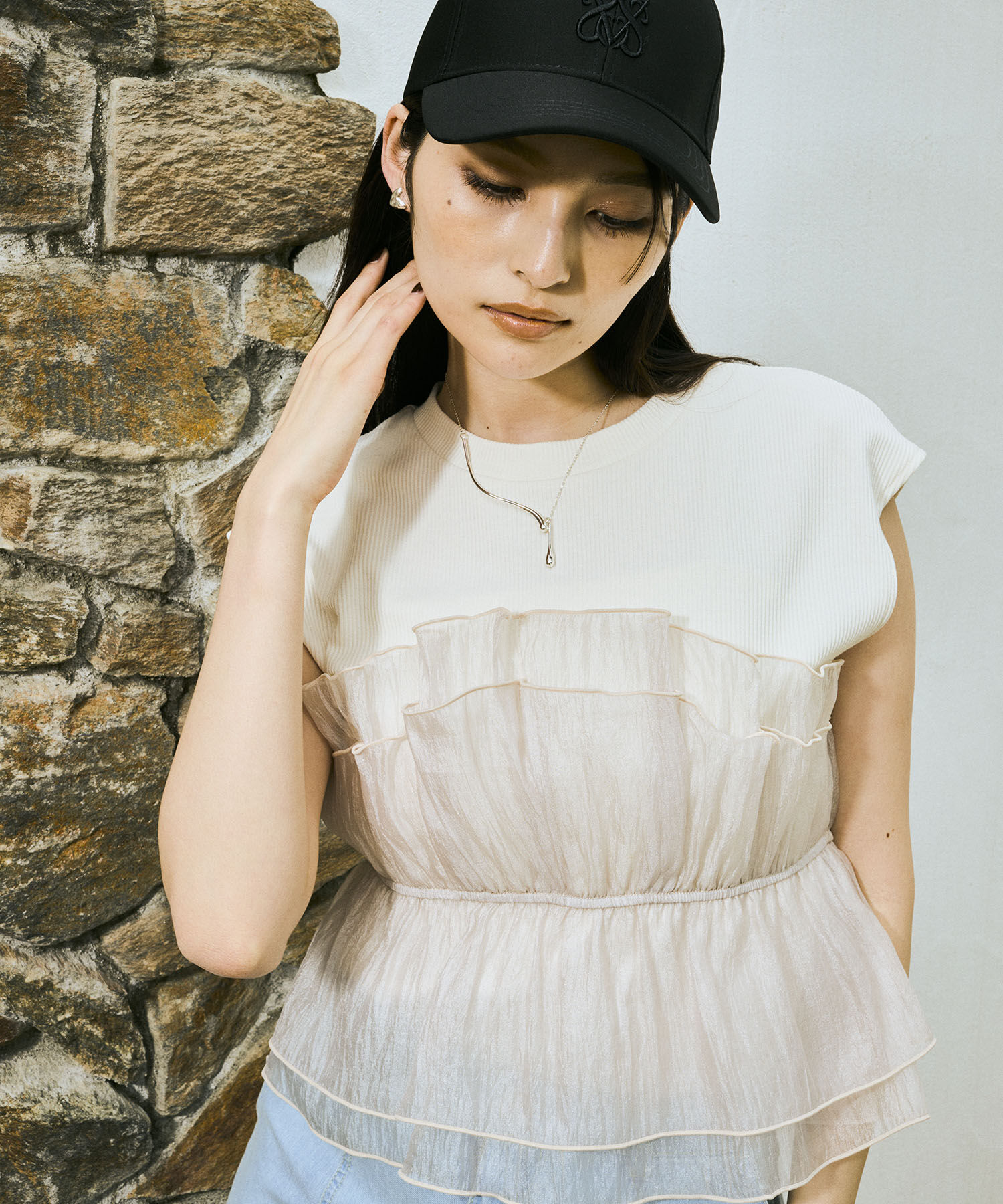 VIS「旬なレイヤードスタイルが叶う！ビスチェドッキングフレンチスリーブプルオーバー【洗える】」|Tシャツ・カットソー|