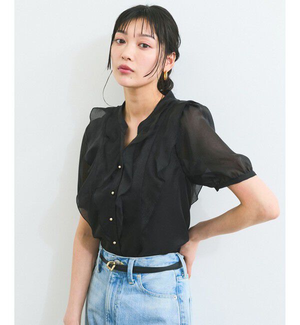 VIS「【洗える】シアーラッフル半袖ブラウス」|シャツ・ブラウス|