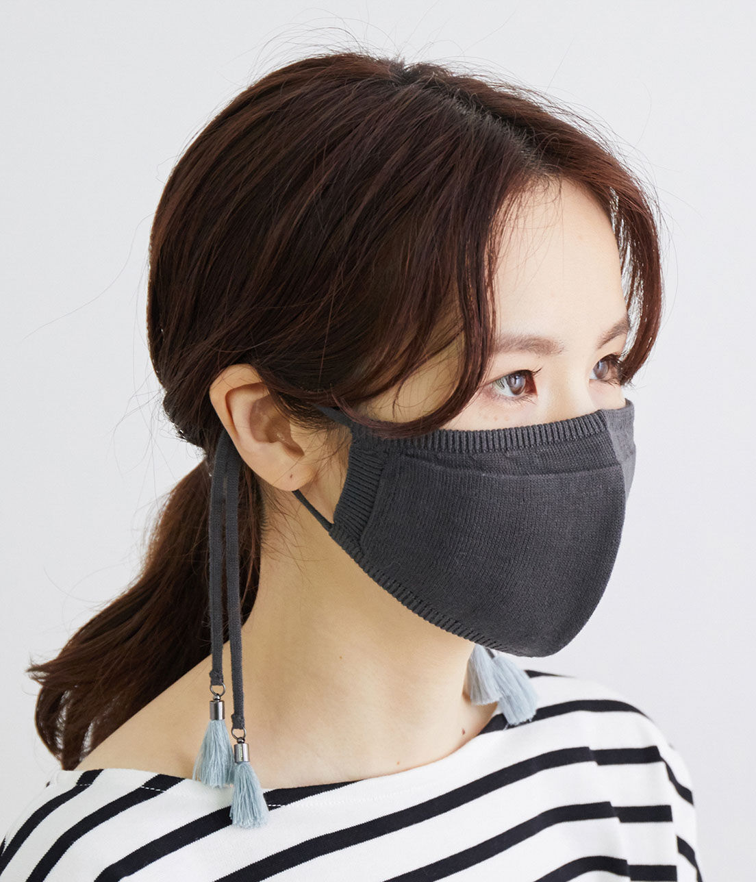 ROPE PICNIC PASSAGE「タッセル付きコットンニットマスク」|その他|チャコール(06)