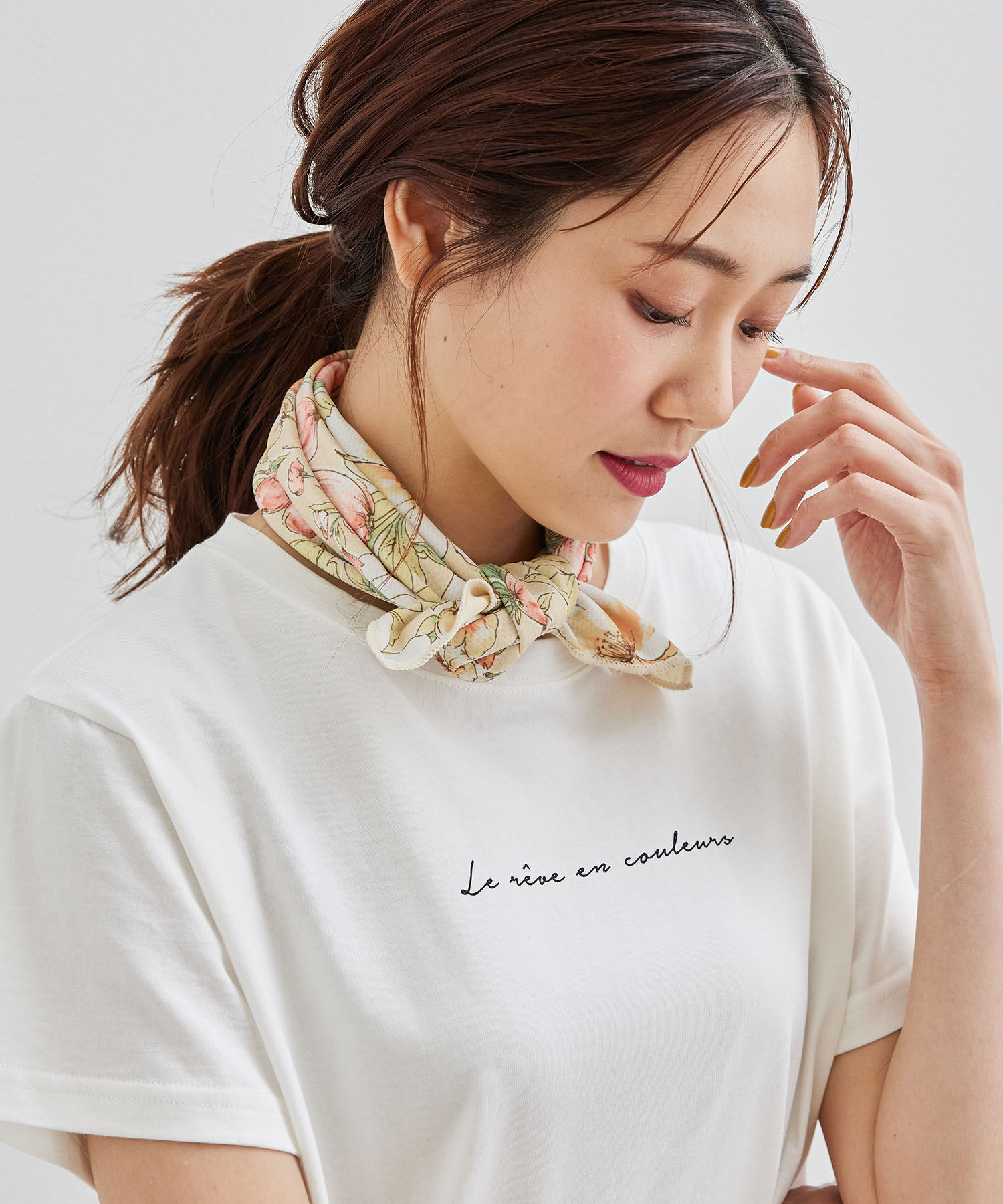 ROPE PICNIC PASSAGE「【接触冷感】スカーフリング付きヴィンテージフルーツ柄スカーフ」|バンダナ・スカーフ|ベージュ系(28)