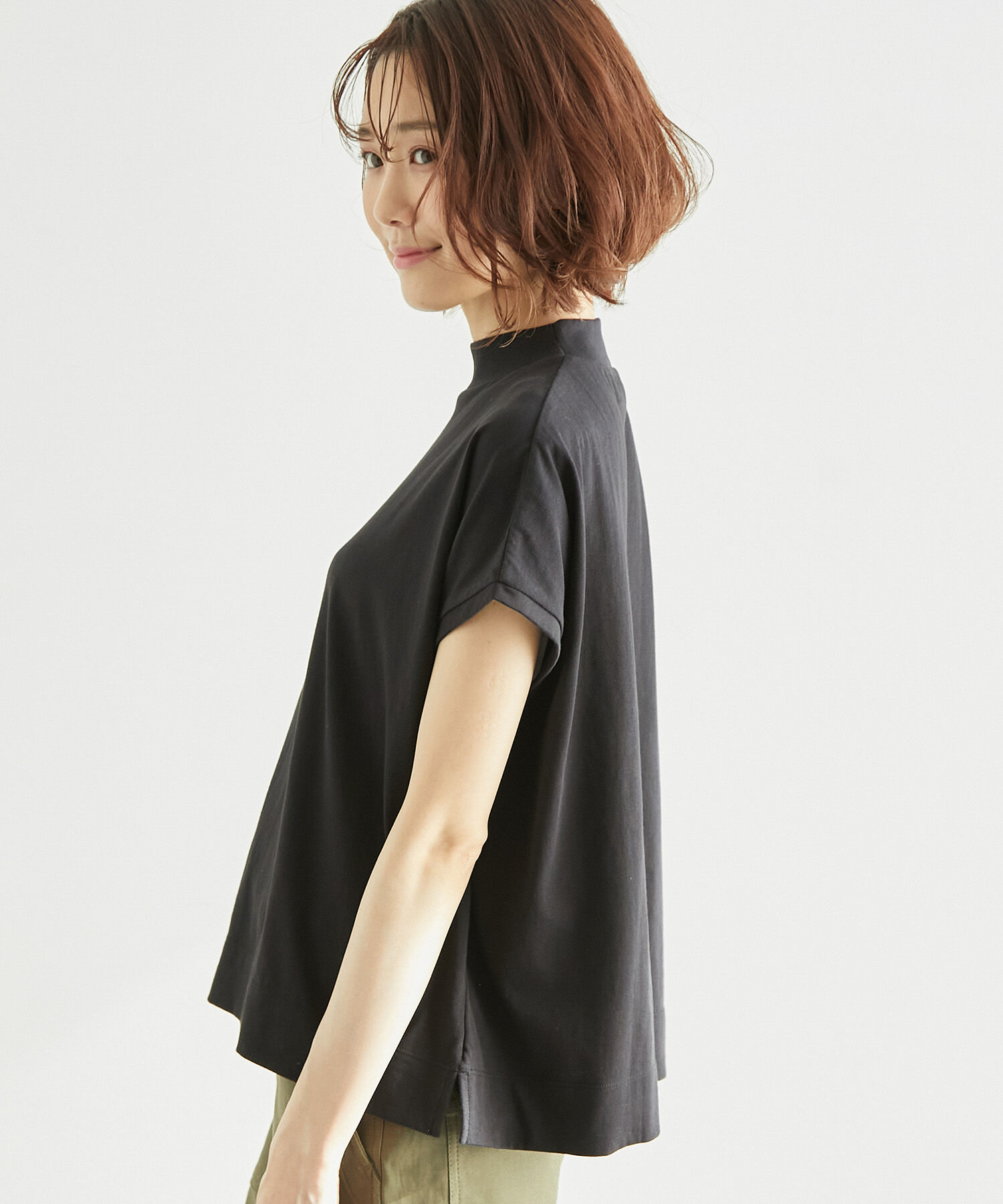 Rope&rsquo;Picnic「ラク美tee/TRUE COTTONモックネックフレンチスリーブトップス」|Tシャツ・カットソー|