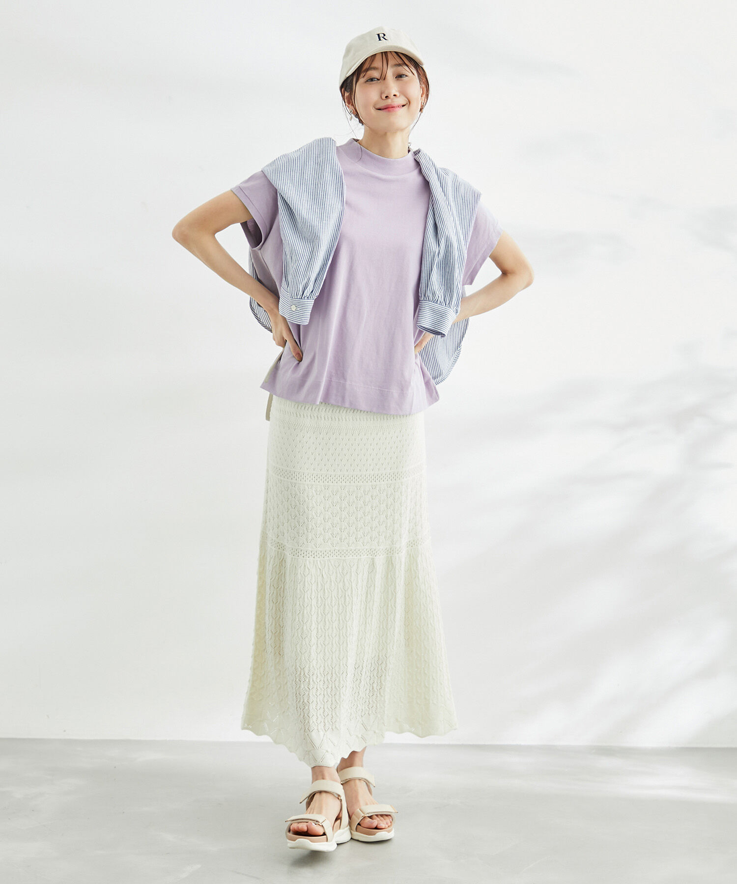 Rope&rsquo;Picnic「ラク美tee/TRUE COTTONモックネックフレンチスリーブトップス」|Tシャツ・カットソー|