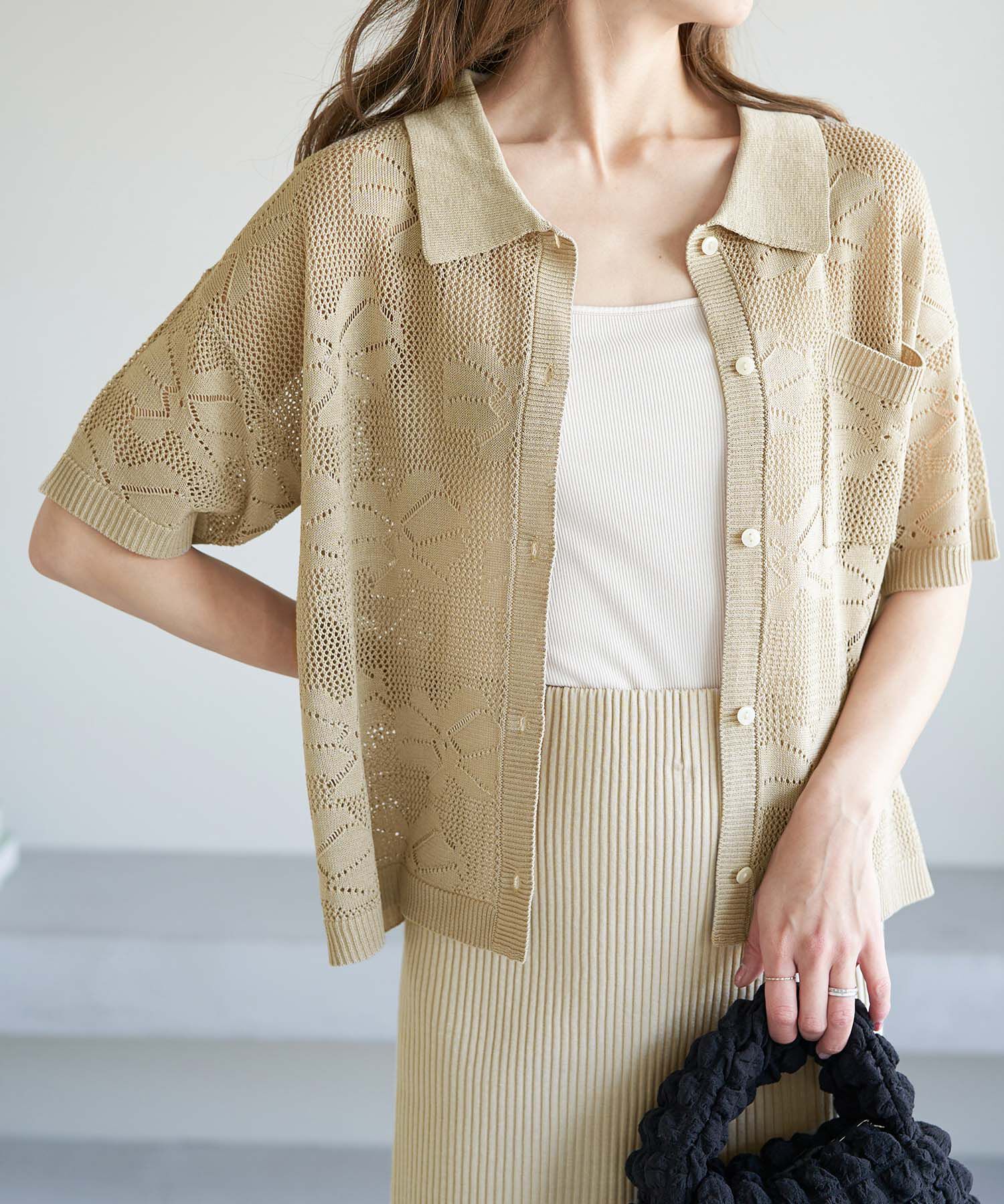 ROPE' PICNIC R「フラワーレースニットカーディガン」|カーディガン|ベージュ(27)