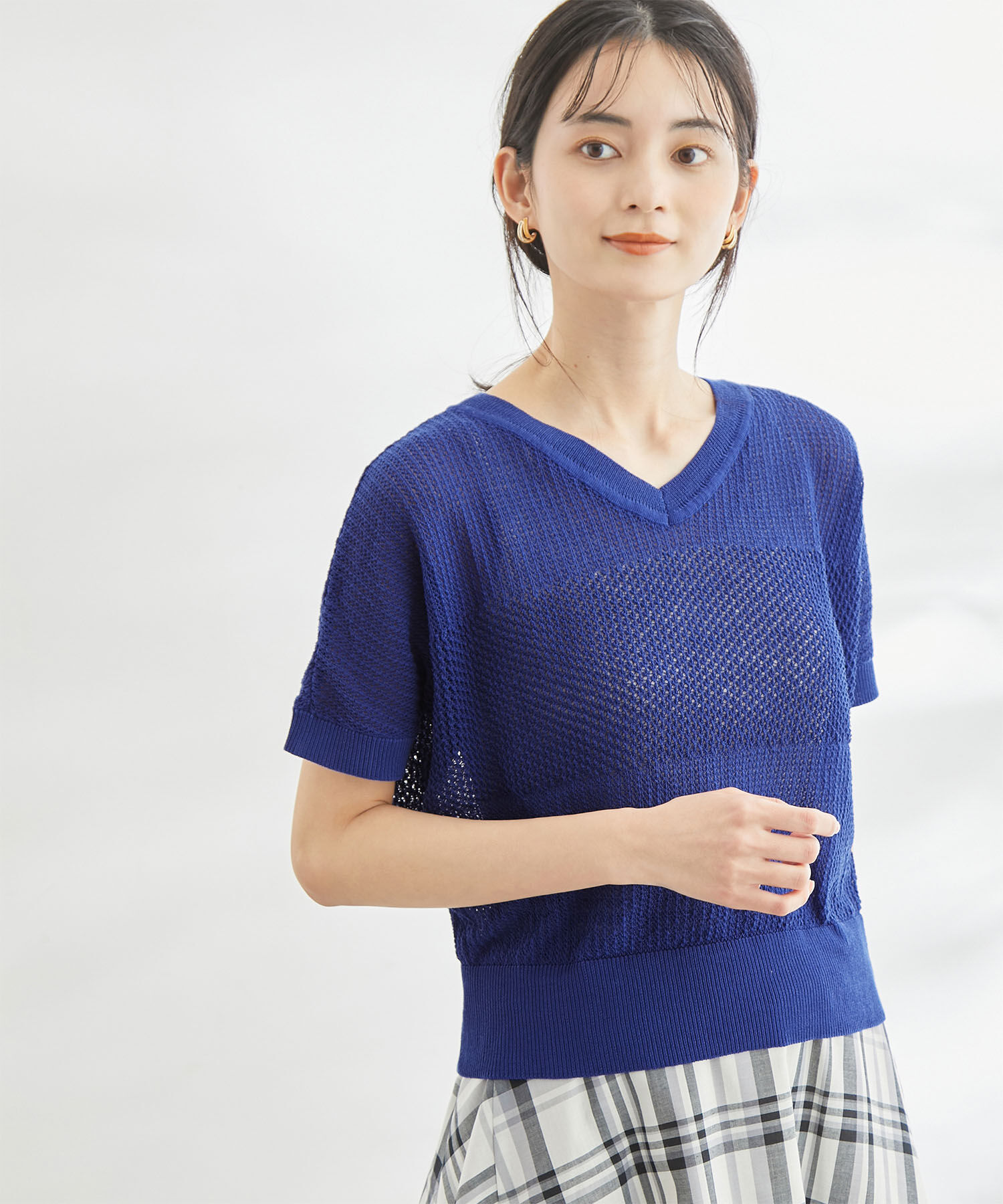 Rope&rsquo;Picnic「ERI SILK 透かしドルマンニットプルオーバー」|ニット・セーター|ブルー(44)