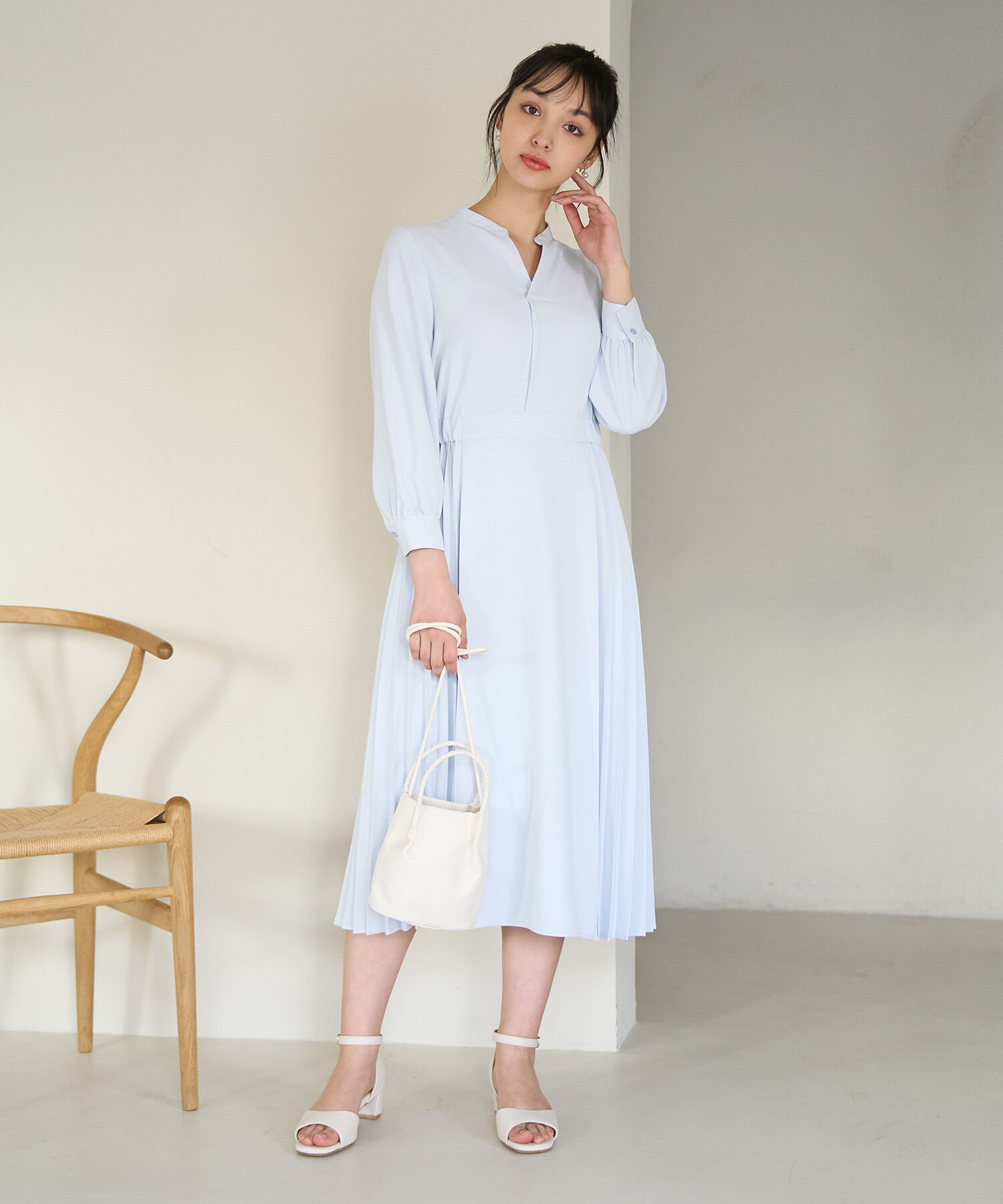 Rope&rsquo;Picnic「小柄さん向け/サイドプリーツキーネックワンピース」|ワンピース|