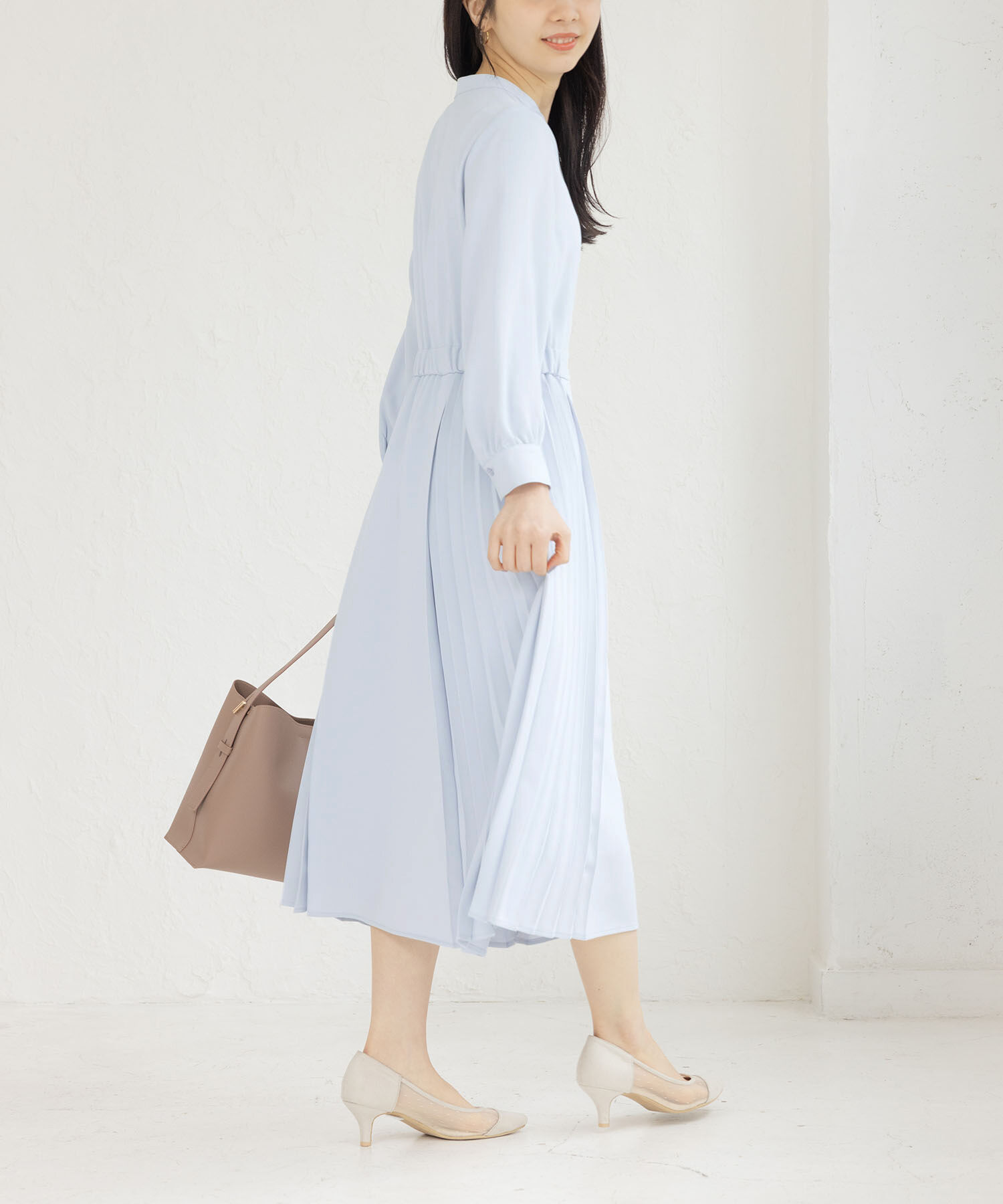 Rope&rsquo;Picnic「小柄さん向け/サイドプリーツキーネックワンピース」|ワンピース|